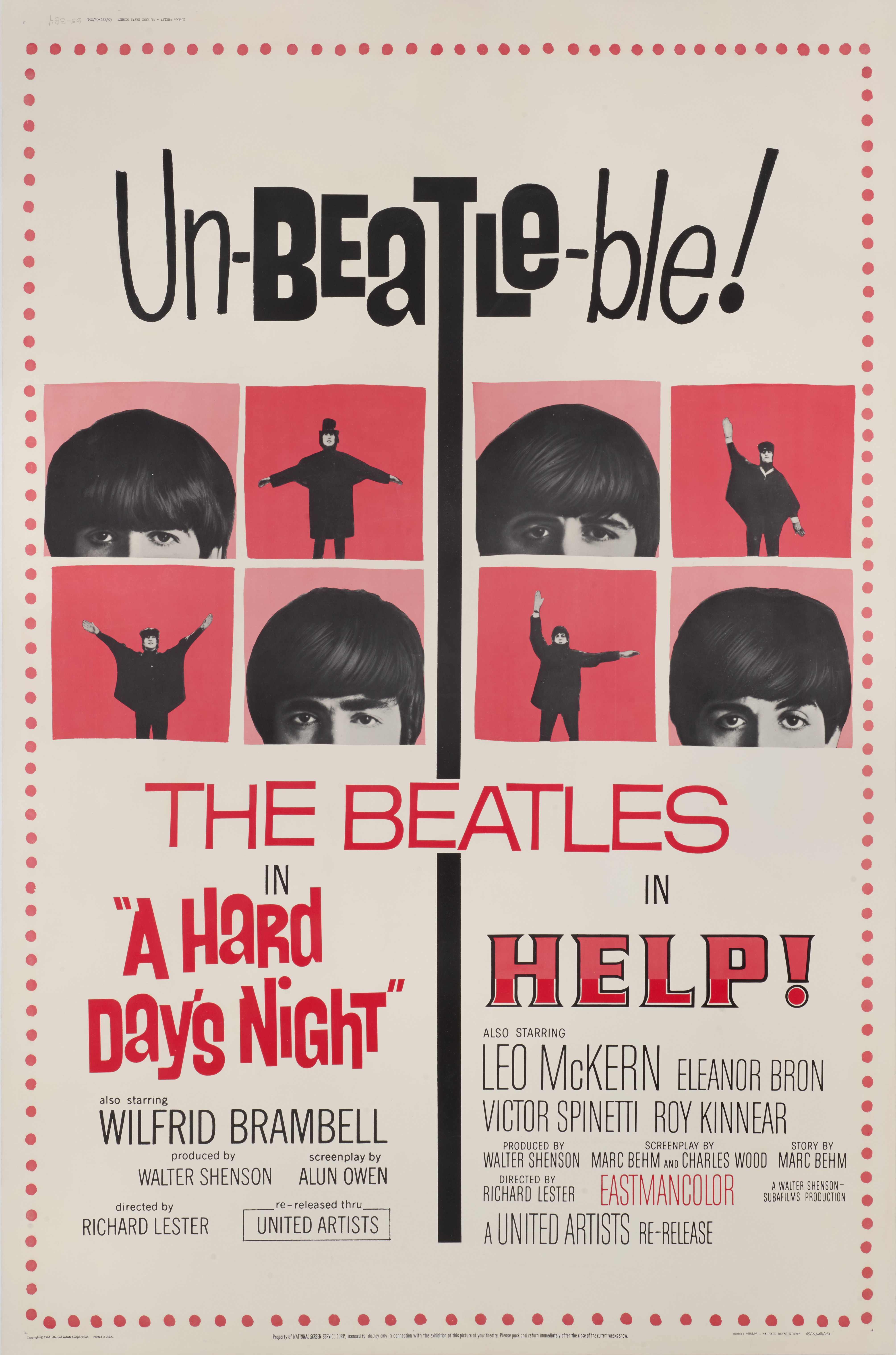 The Beatles Vintage A Hard Day's Night / Help! Movie Poster