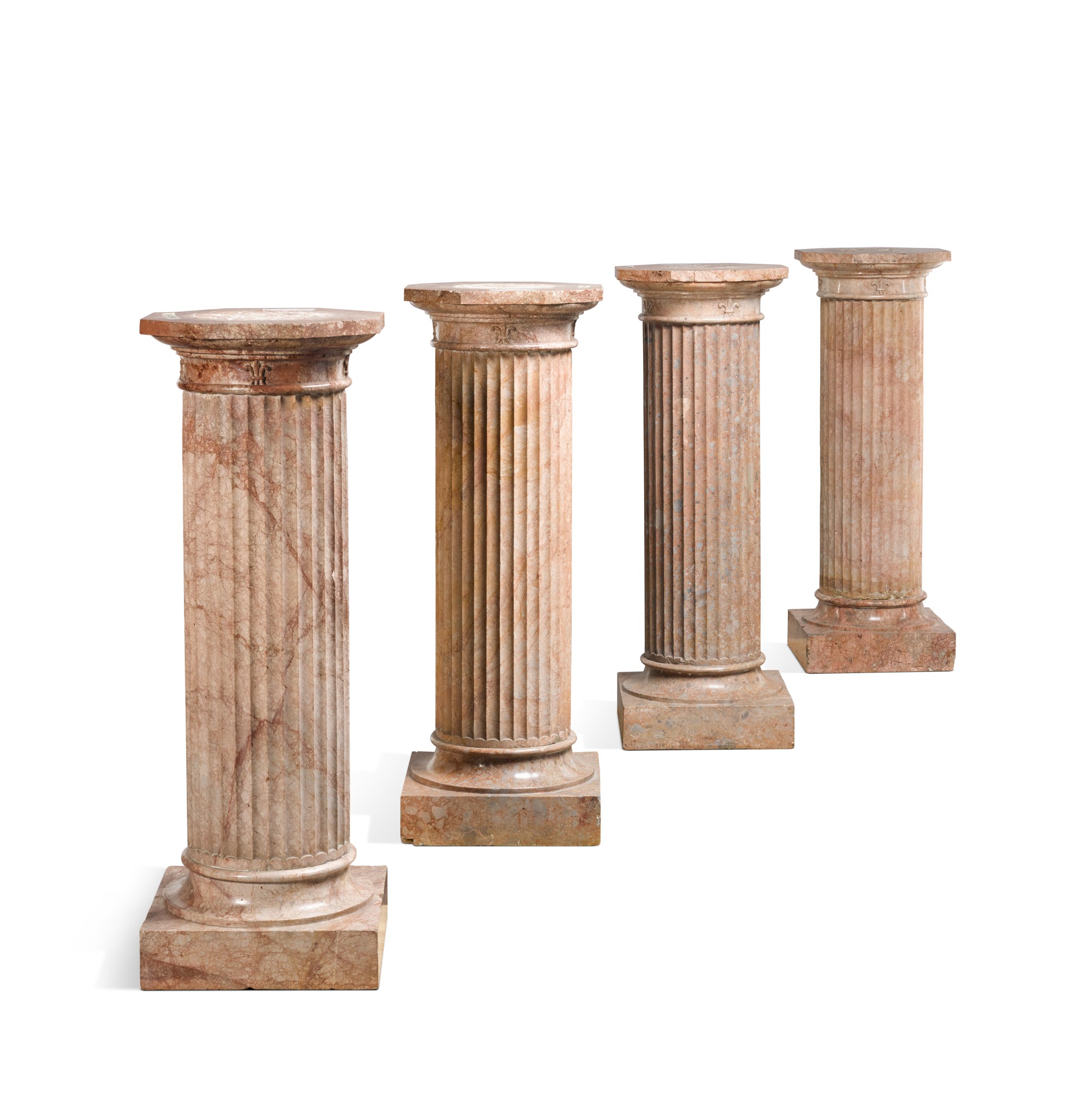 A pair of pink marble column pedestals, late 19th/early 20th century ...