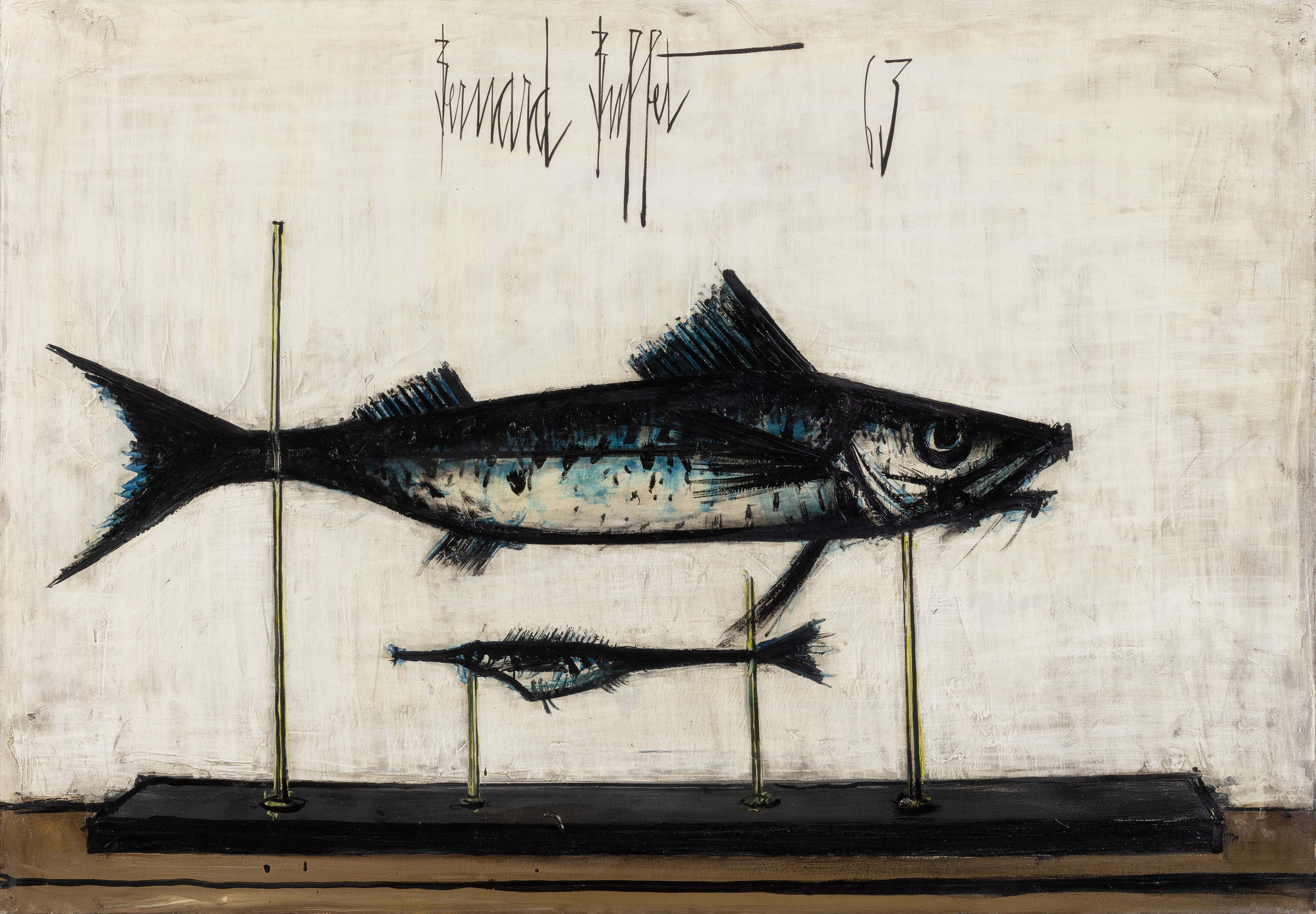 ベルナール・ビュッフェ【Nature morte aux poissons】 Bernard Buffet | NATURE MORTE AU POISSON (1980) | MutualArt