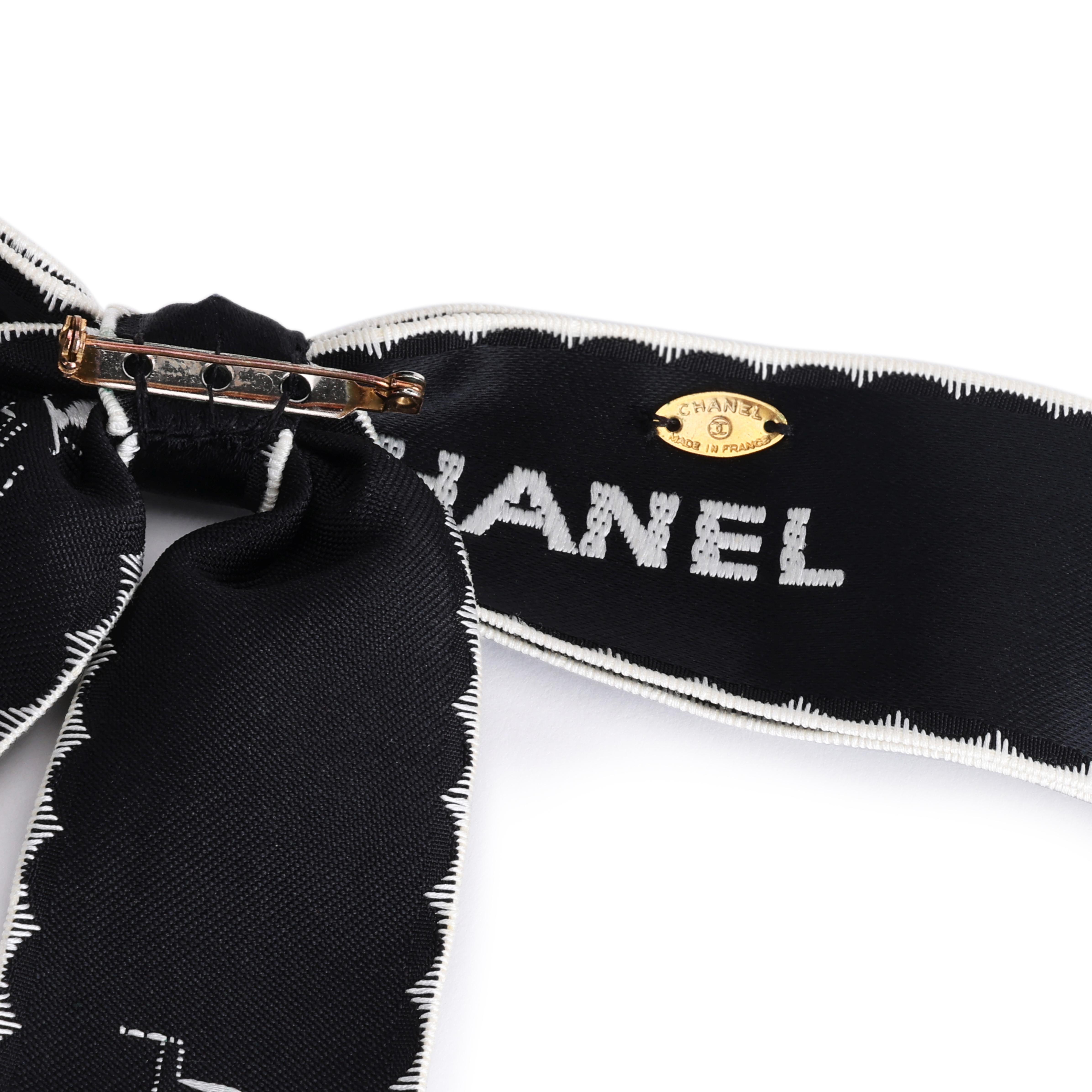 Chanel Vintage Black And White Ribbon Logo Oversize Bow