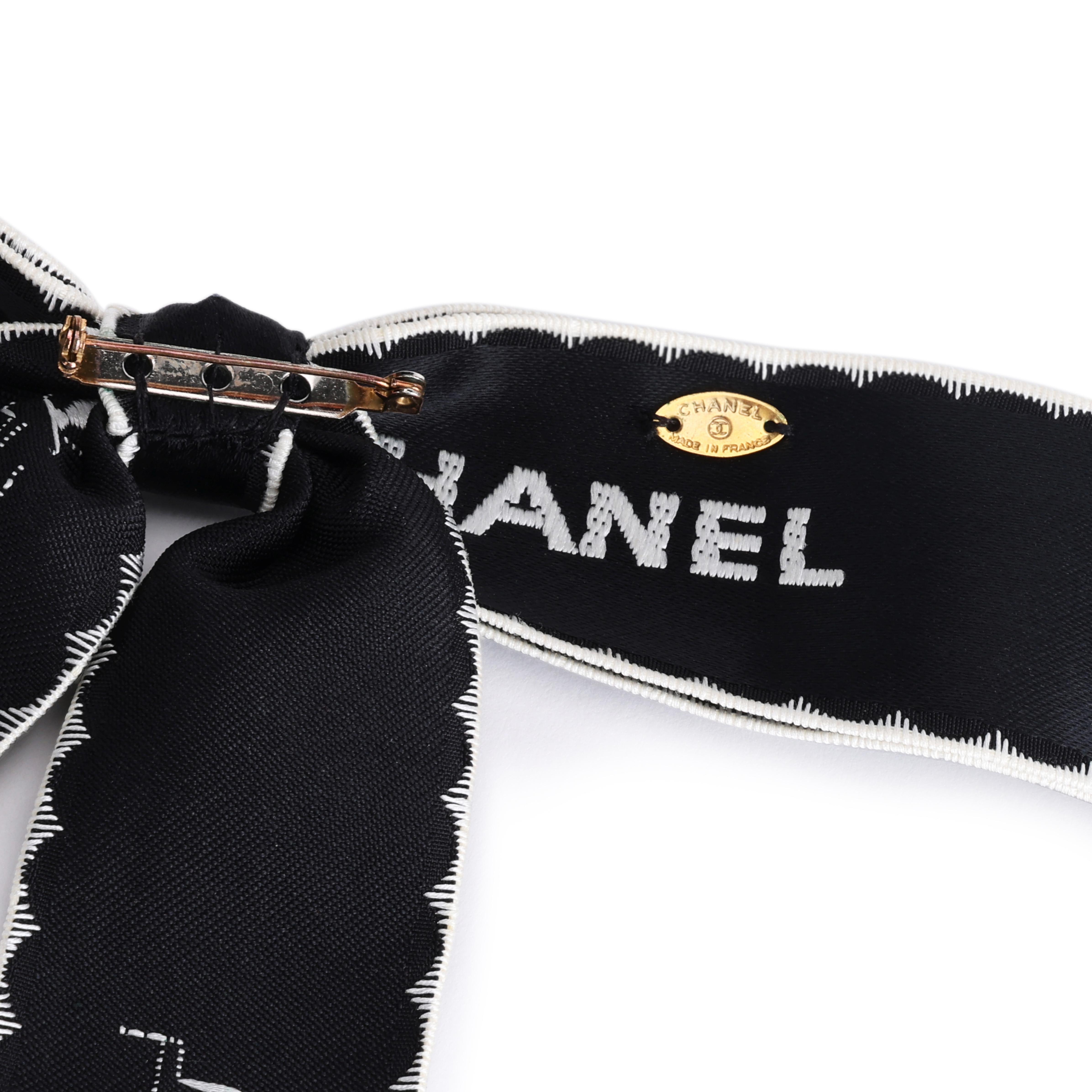 Chanel Vintage Black And White Ribbon Logo Oversize Bow Brooch, 1994  Available For Immediate Sale At Sotheby's