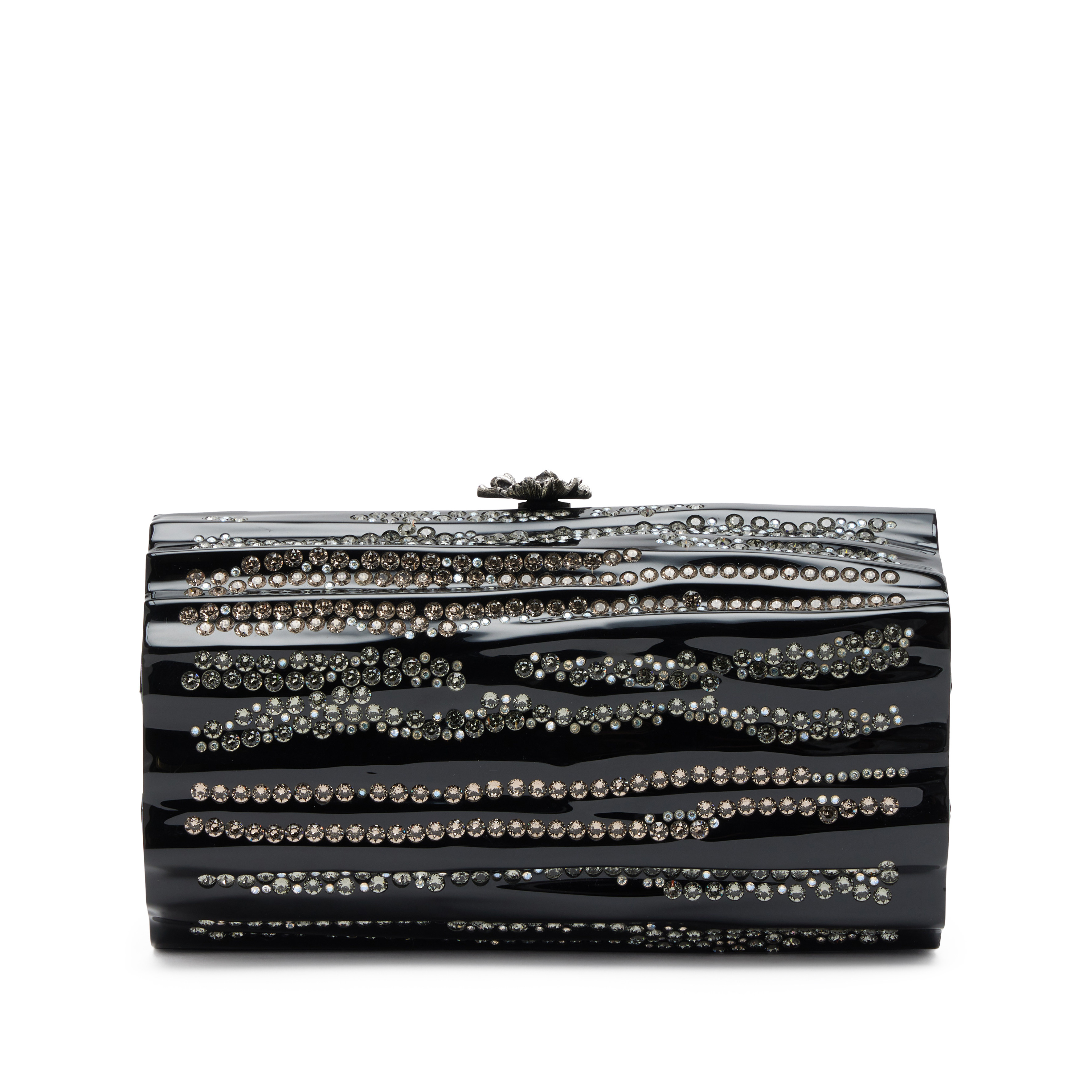 Chanel Black Plexiglass Strass Log CC Minaudière Clutch Ruthenium