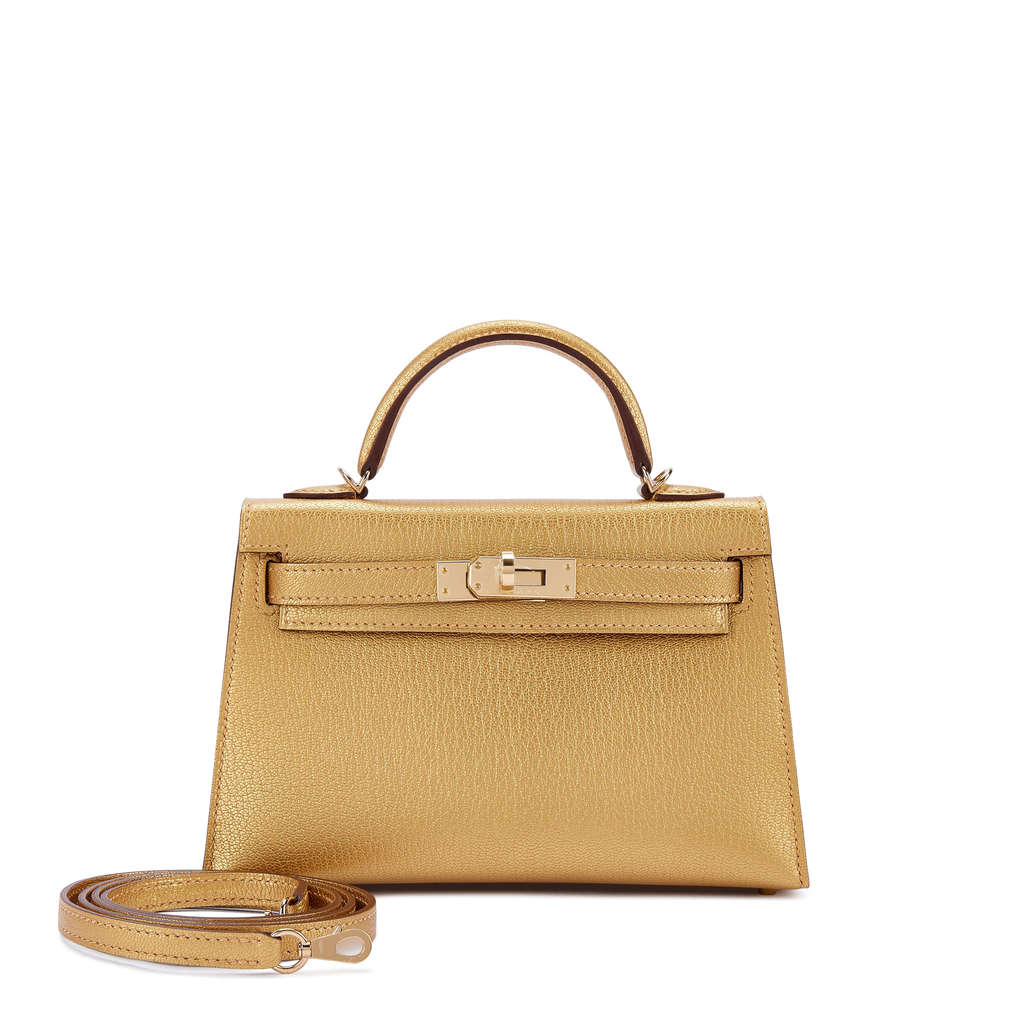 Hermès Dore Chèvre Chamkilight Metallic Mini Kelly II Permabrass