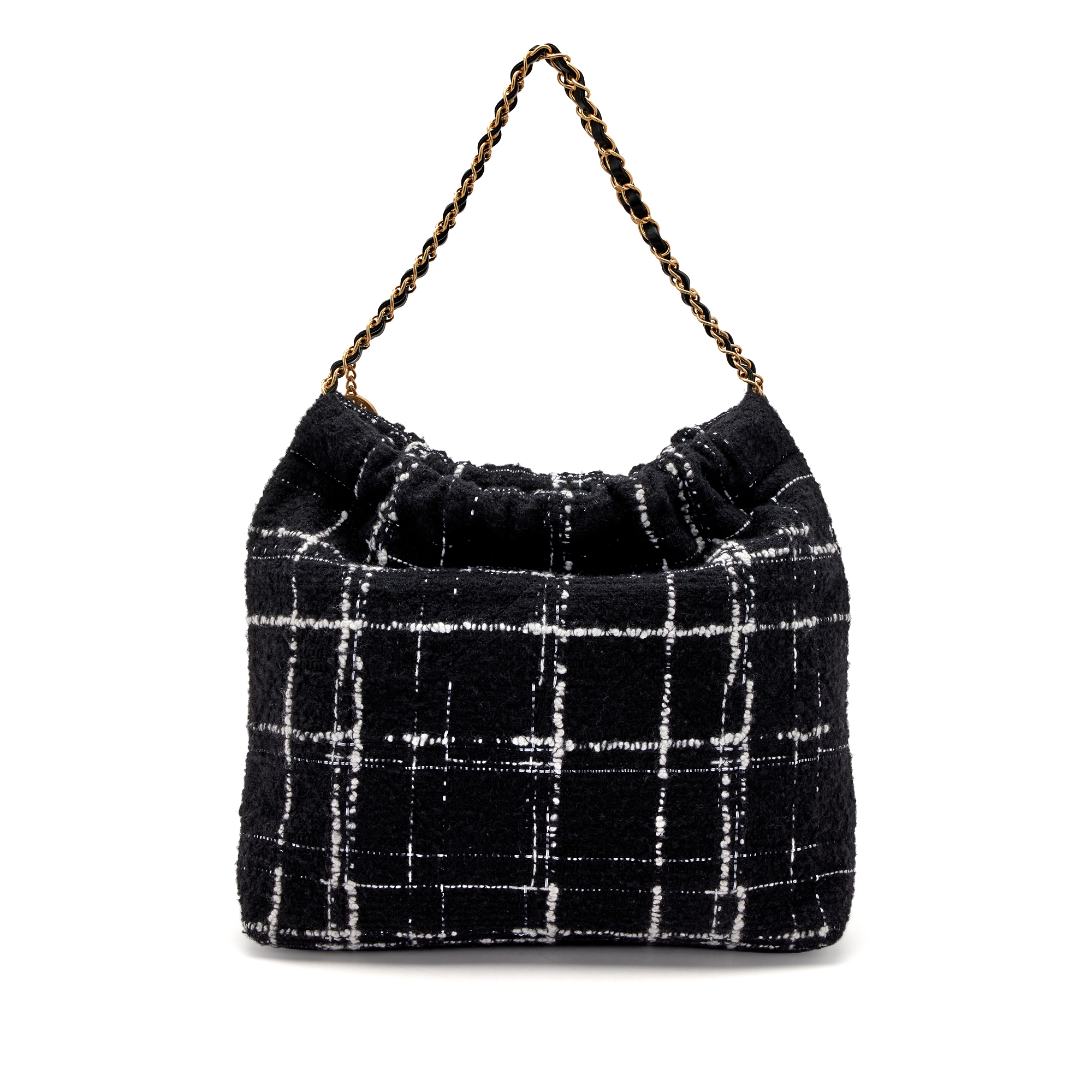 ★BLACKUP★ Tweed round tote bag black P00000DA Chanel Black, White, And Rainbow Quilted Wool Tweed 22 Tote
