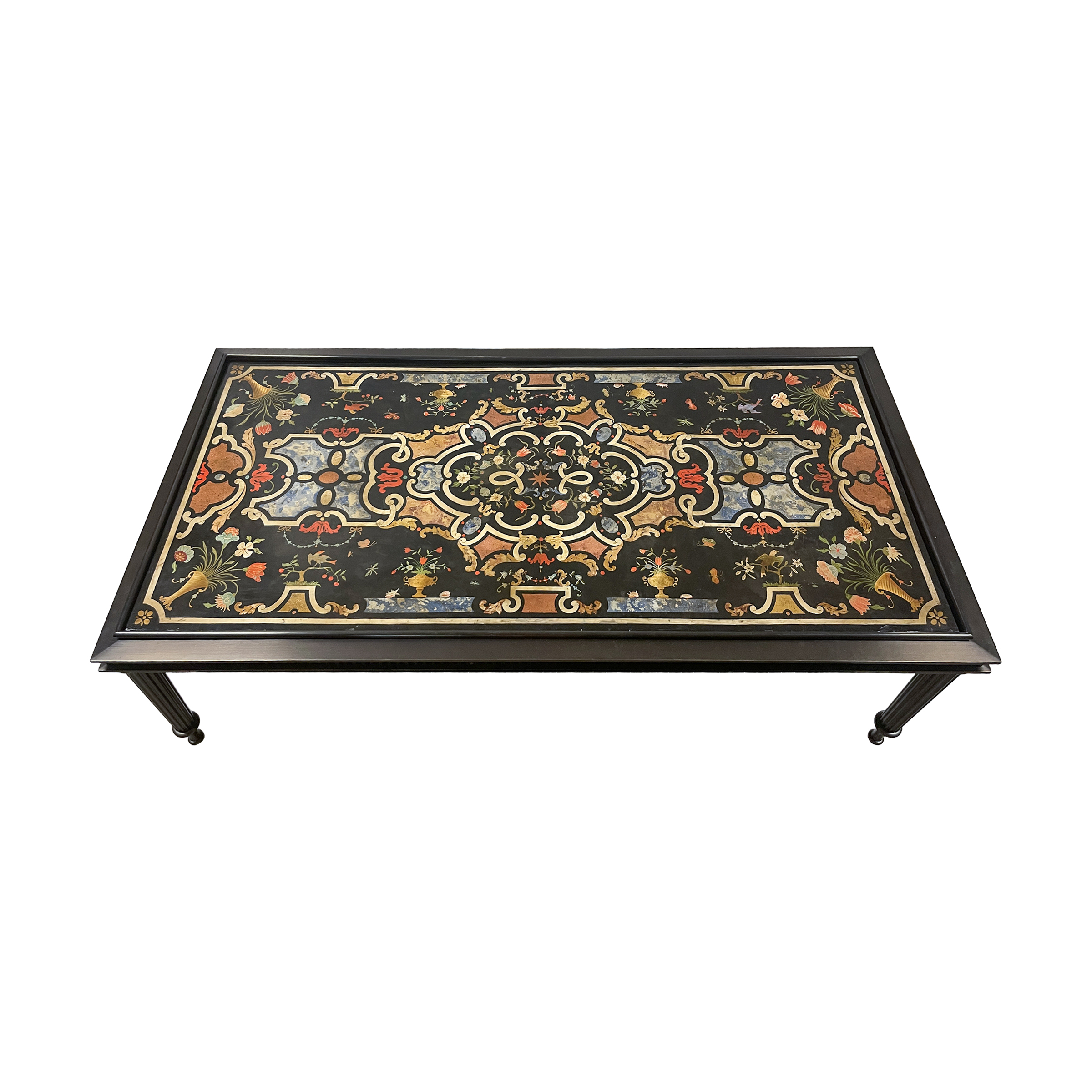 Antique Italian Scagliola Tabletop On Modern Coffee Table Frame