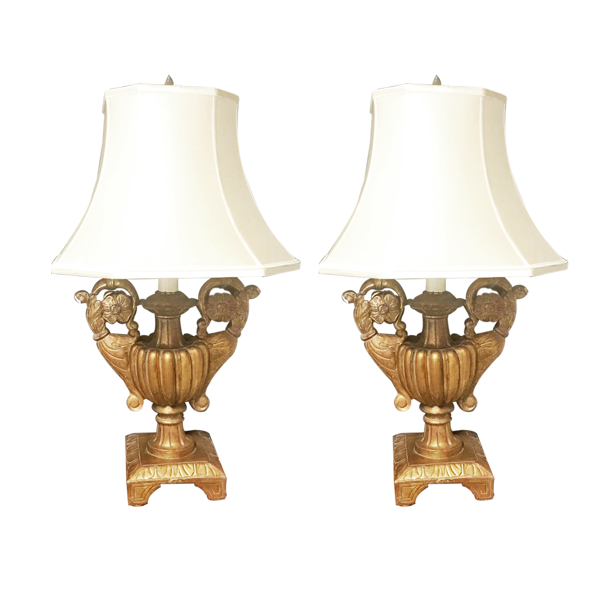 Vintage Italian Carved Giltwood Table Lamps Available For Immediate