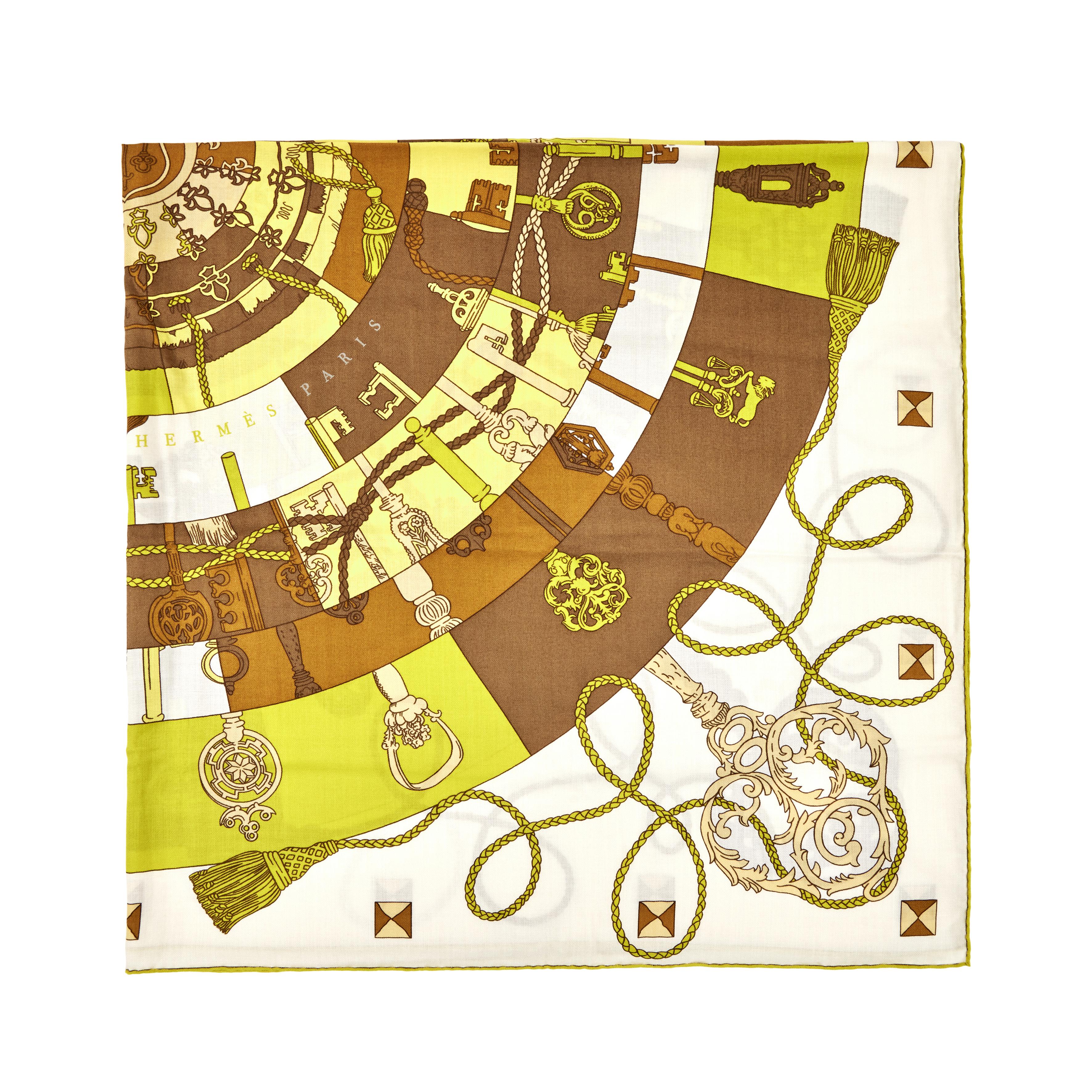 Hermès Vert Anis Tours De Clés Cashmere And Silk Shawl 140