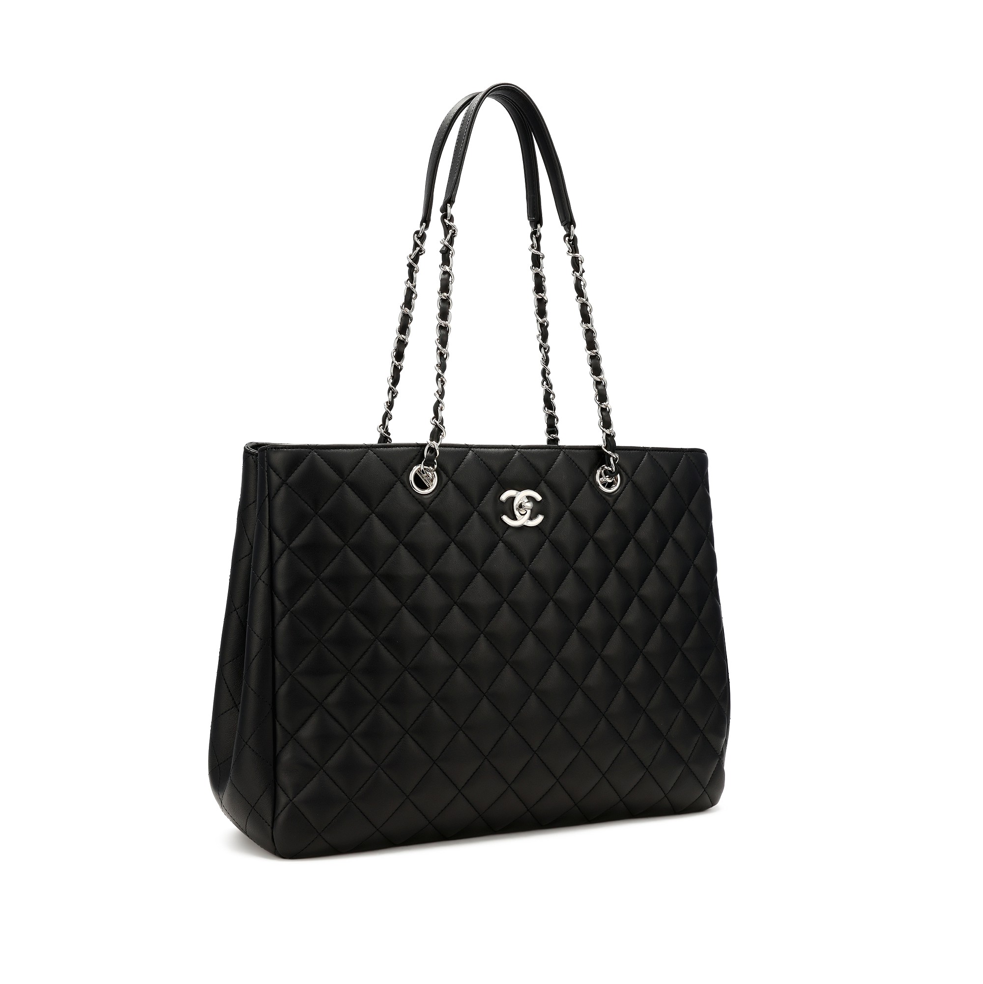 Chanel Black Quilted Calfskin Large Classic Tote Silver Hardware