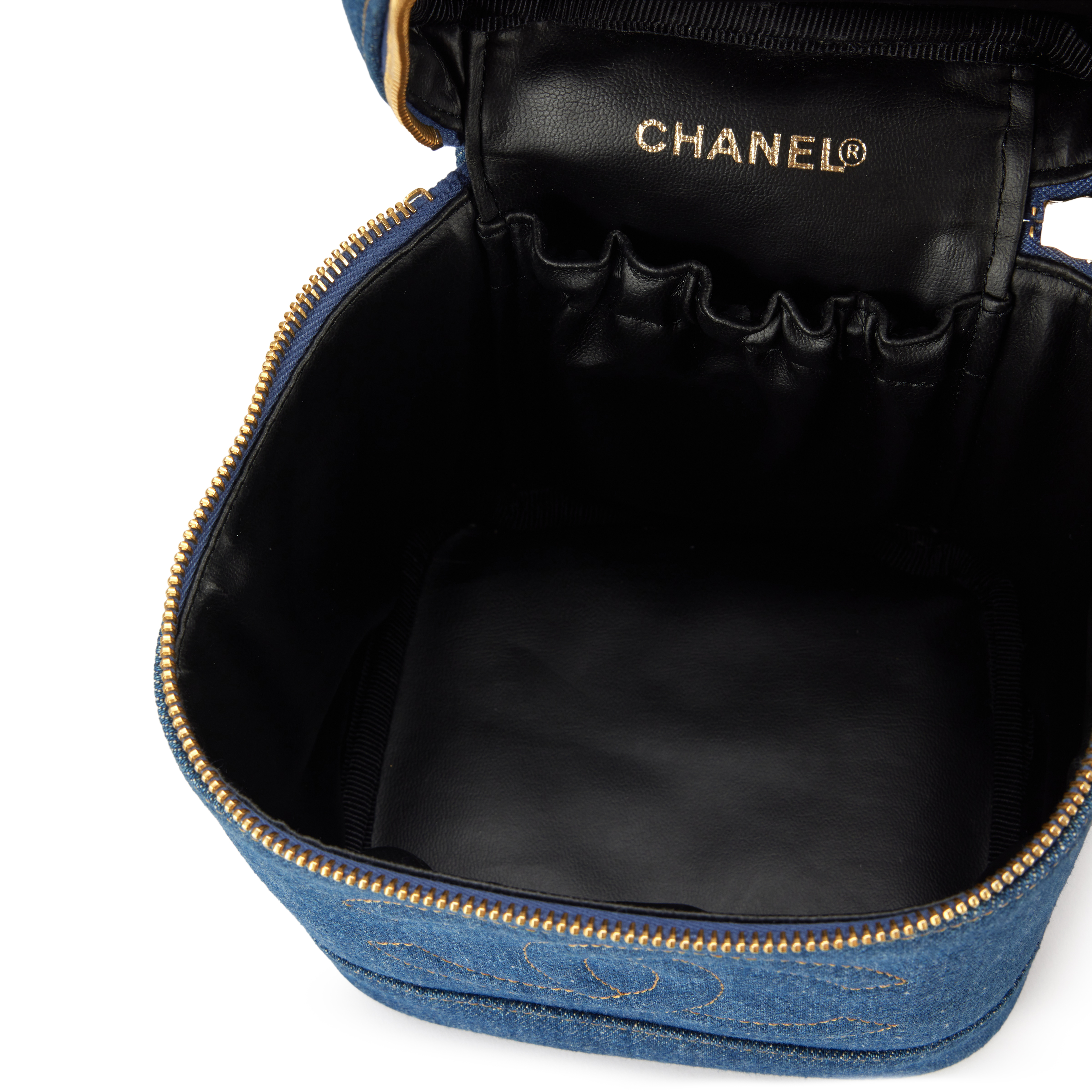 Chanel Vintage Vintage Blue Denim Timeless Vanity Cosmetic Case Chanel Vintage Vintage Blue Denim Timeless Vanity Cosmetic Case