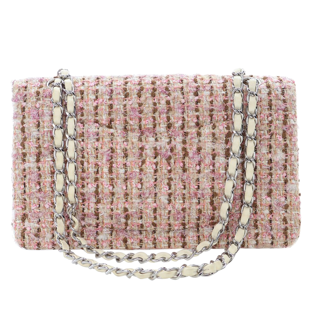 Chanel Pink Multicolor Tweed Medium Classic Flap Bag Silver