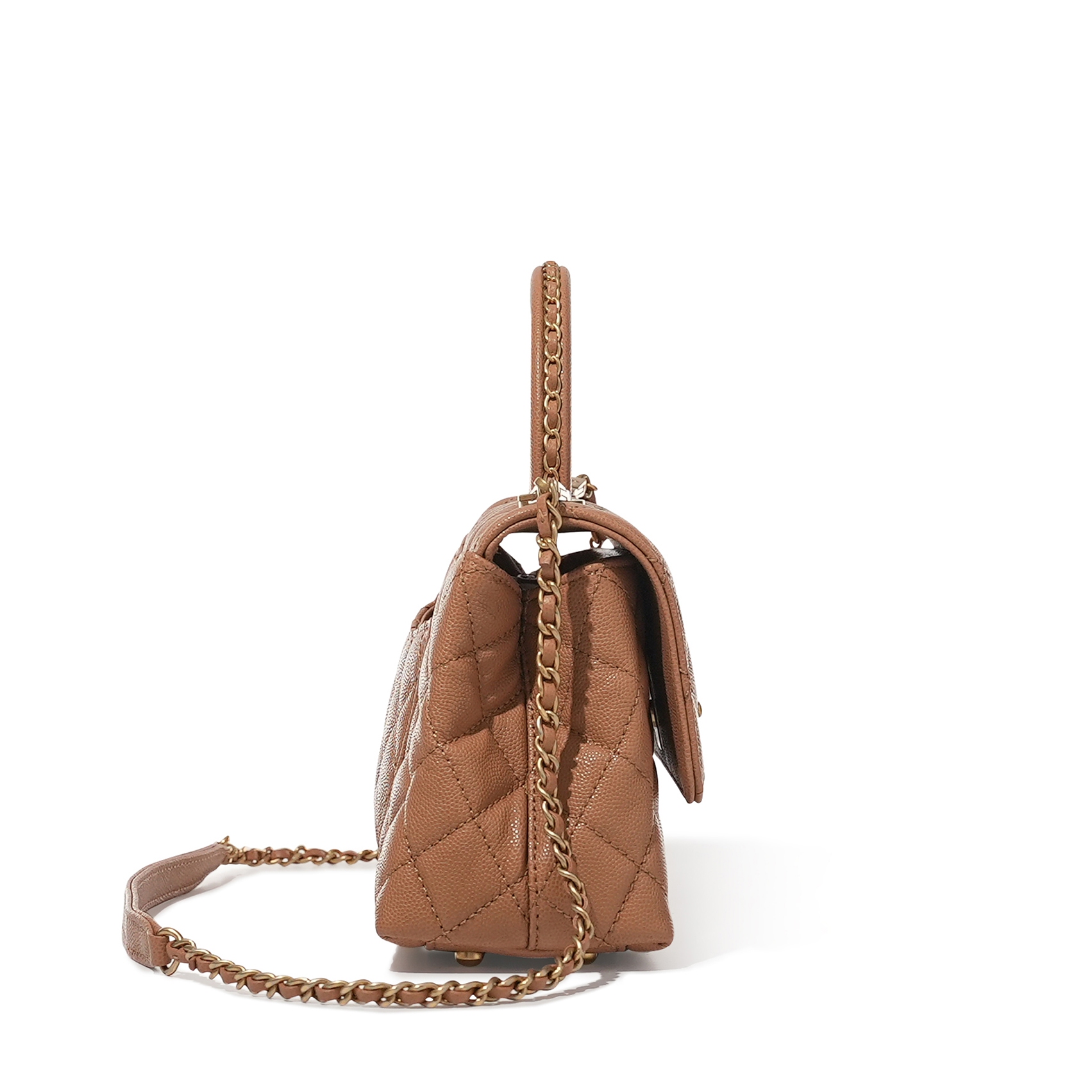 Chanel Light Brown Quilted Caviar Small Coco Top Handle Flap Bag