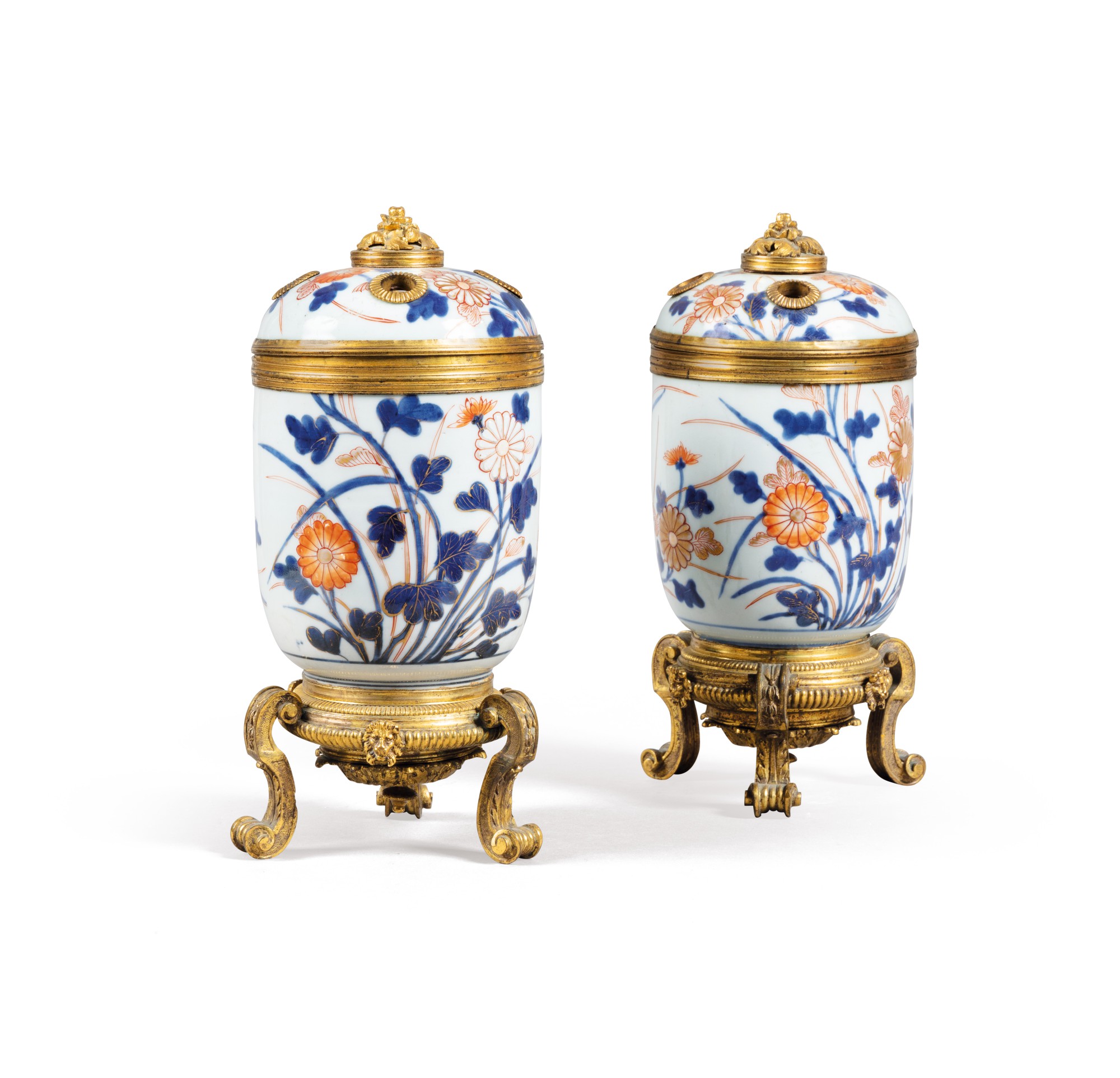 A pair of porcelain potspourris vases, Imari, Japan, 18th century, the