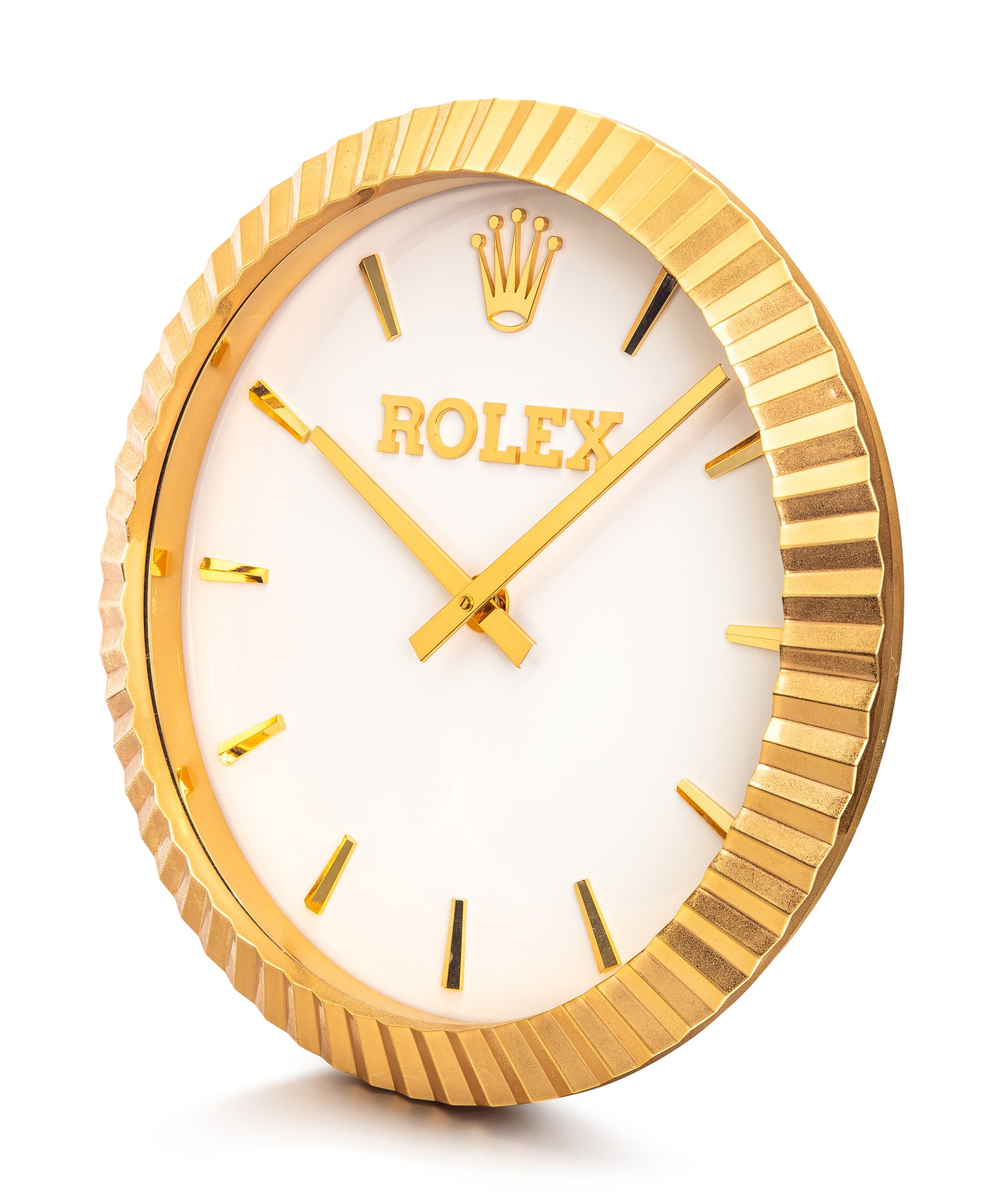 ROLEX, MANUFACTURED BY INDUCTA A GILT BRASS WALL CLOCK, CIRCA 2010