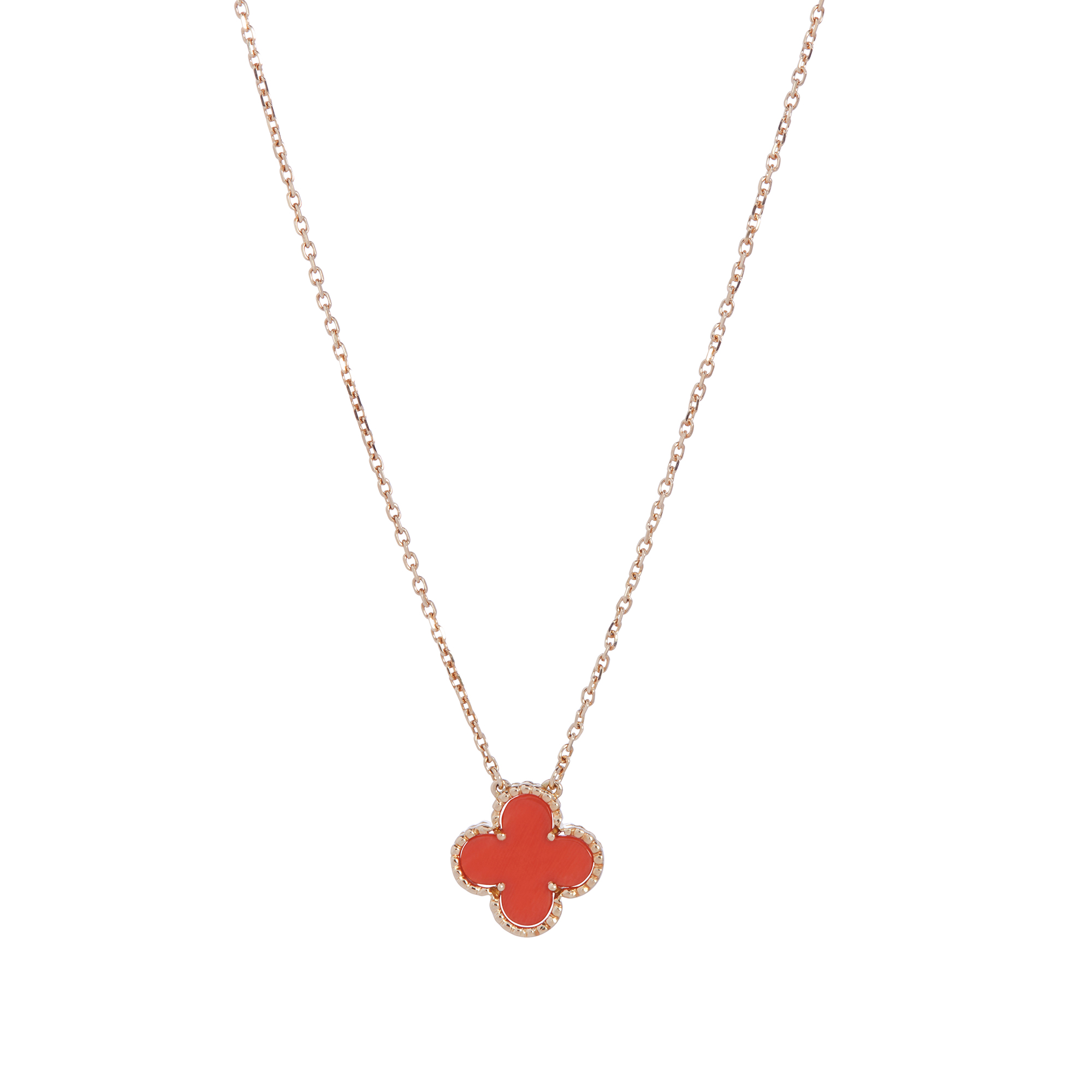 Gold and Coral Vintage Alhambra Pendant Necklace