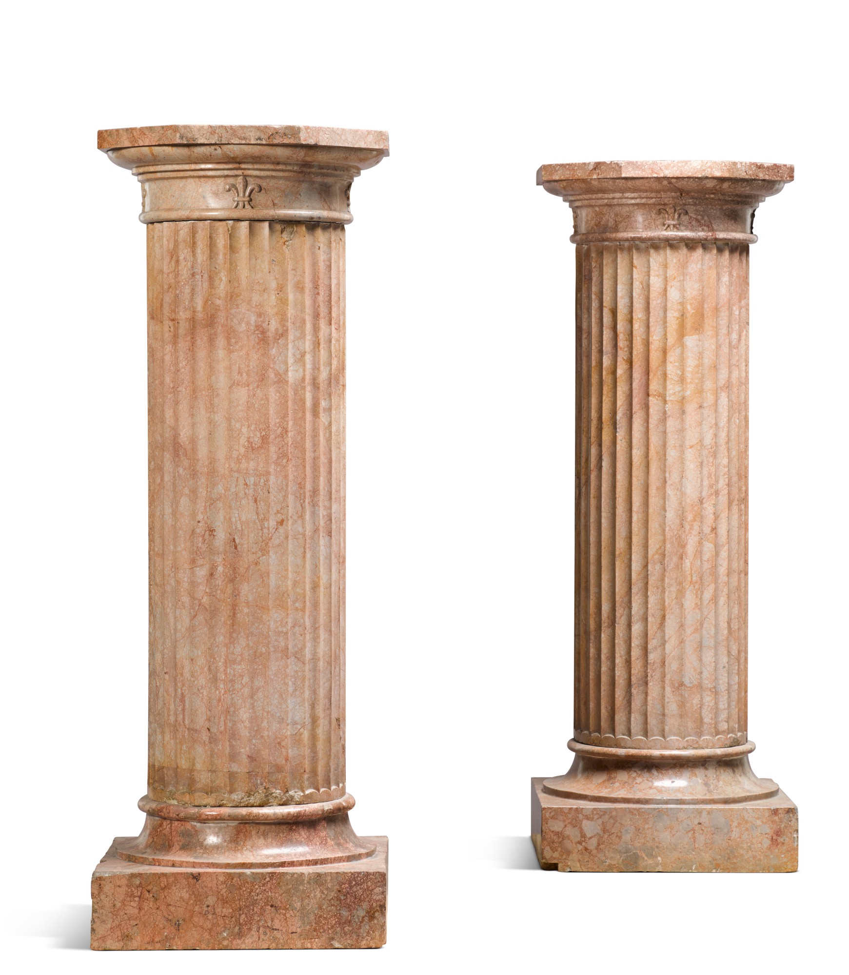 A pair of pink marble column pedestals, late 19th/early 20th century ...