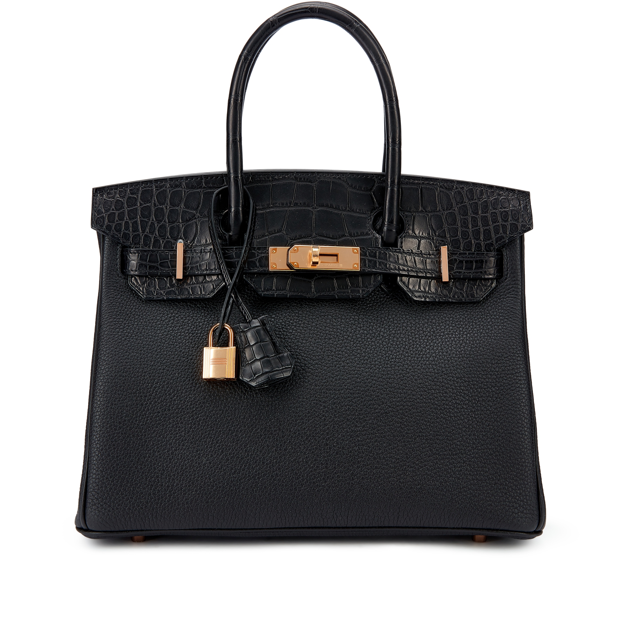 Hermès Black Matte Alligator And Togo Touch Birkin 30 Rose Gold