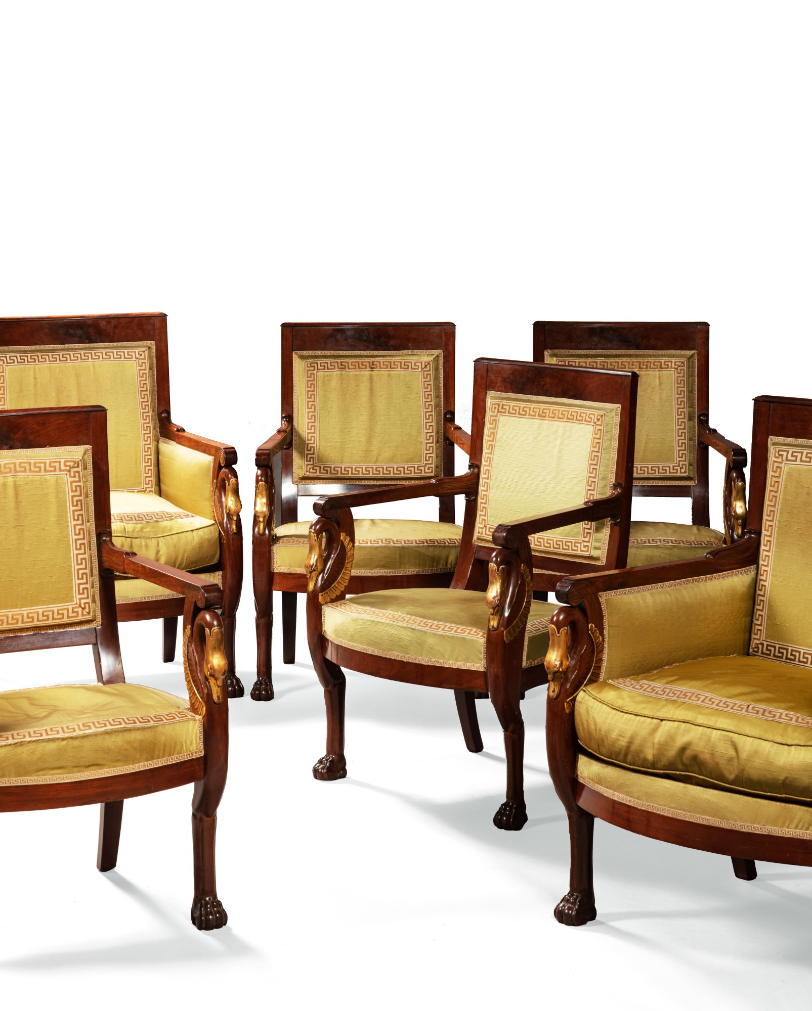 A set of parcelgilt mahogany seat furniture, Empire Suite de mobilier en acajou partiellement