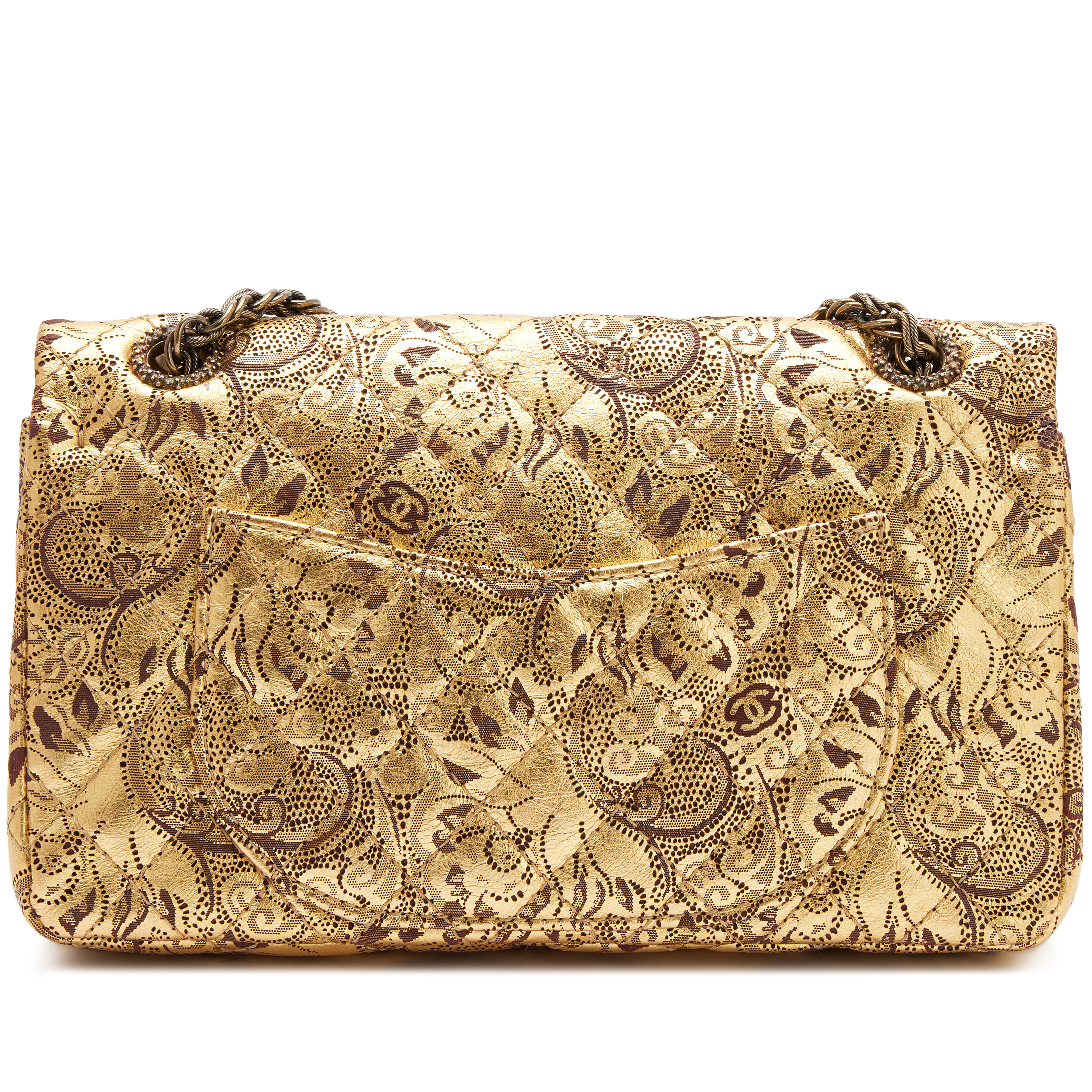 Chanel Gold Brocade Hand Painted Lace Quilted Buffalo Paris-Moscow