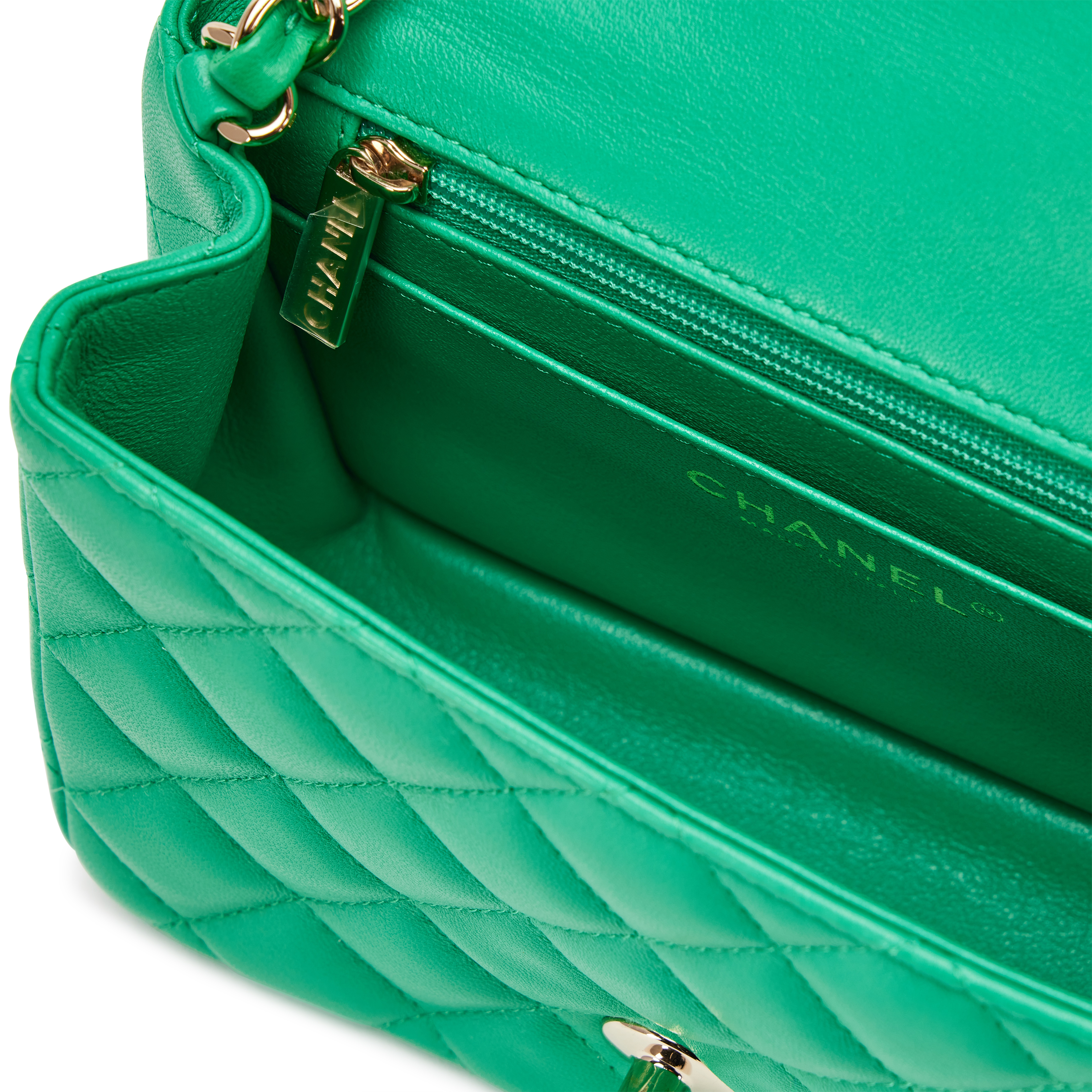 Chanel Green Quilted Lambskin Mini Square Classic Single Flap Bag