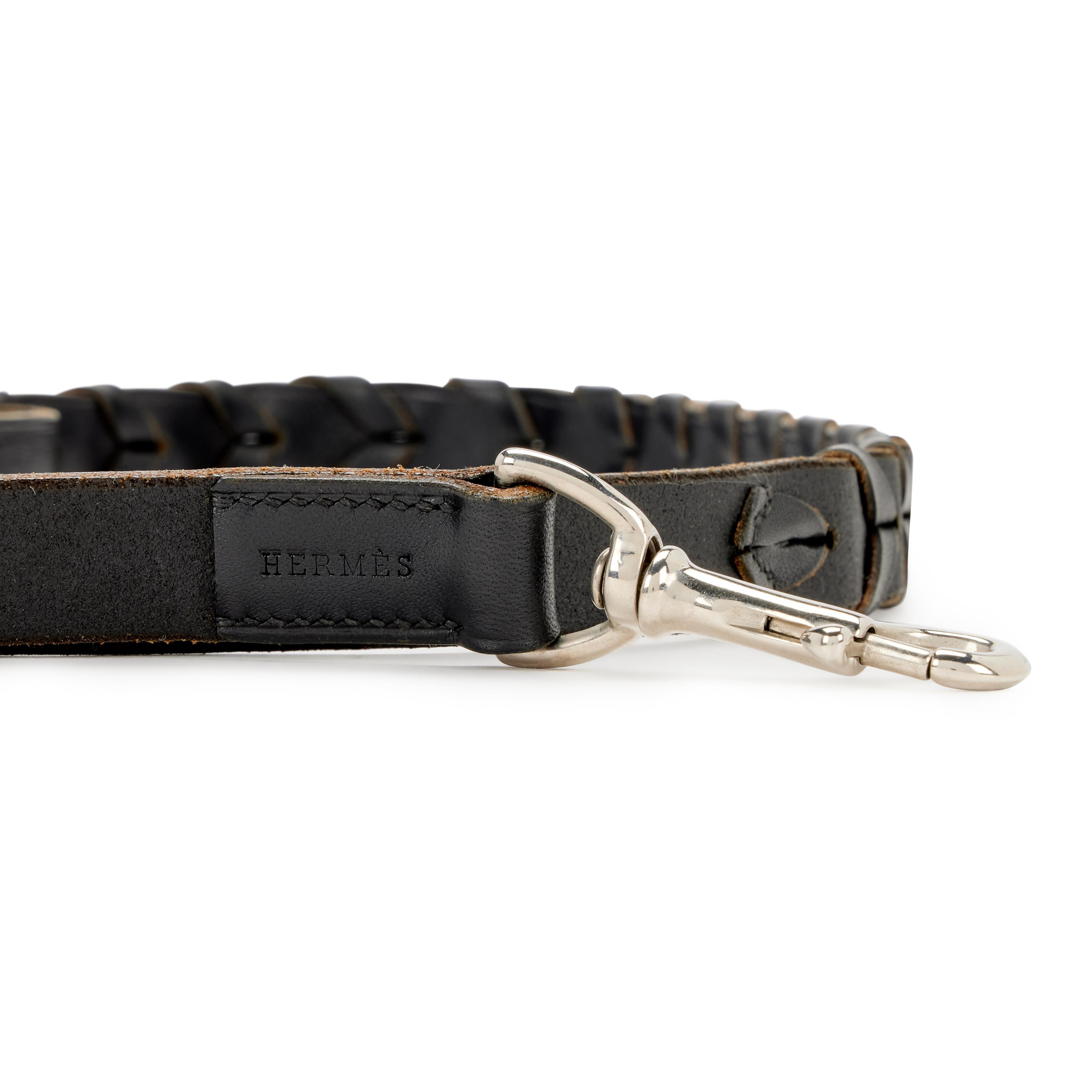 Black Bridle Leather Braided Dog Leash Palladium Hardware, 2003