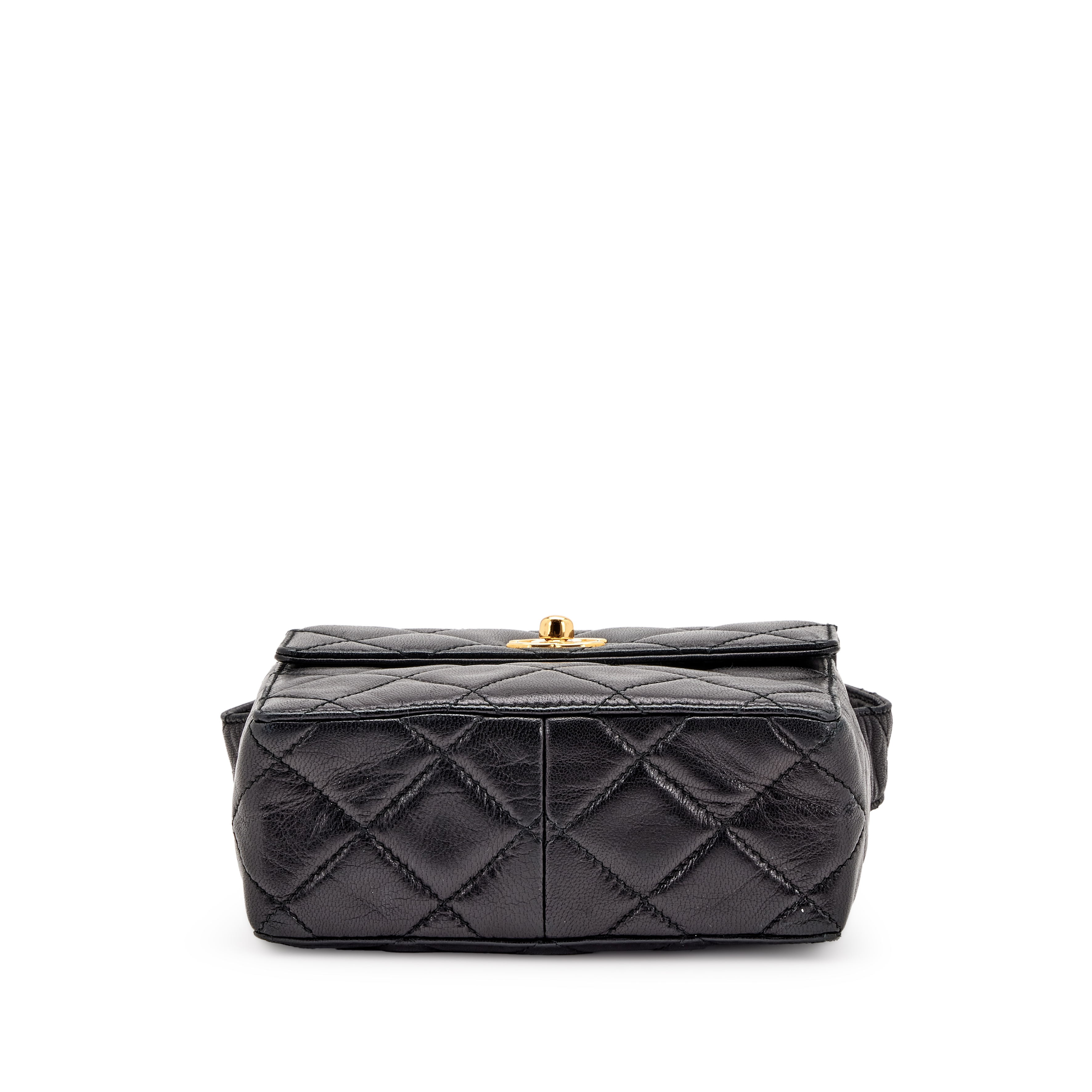 Chanel Vintage Black Quilted Lambskin Small Full Flap Gold