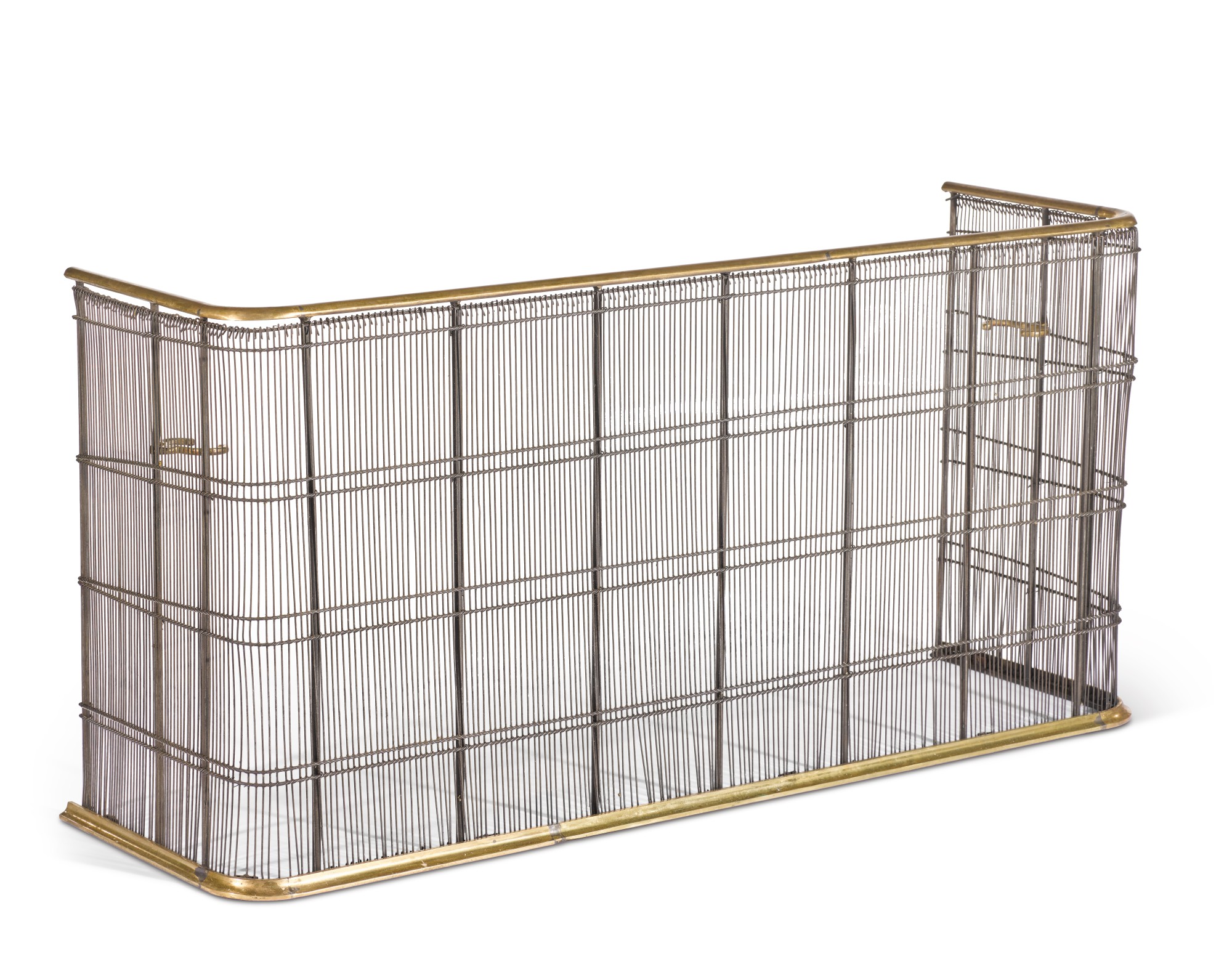 A BRASS AND WIRE MESH NURSERY FENDER BY JAMB, MODERN COPY AFTER A