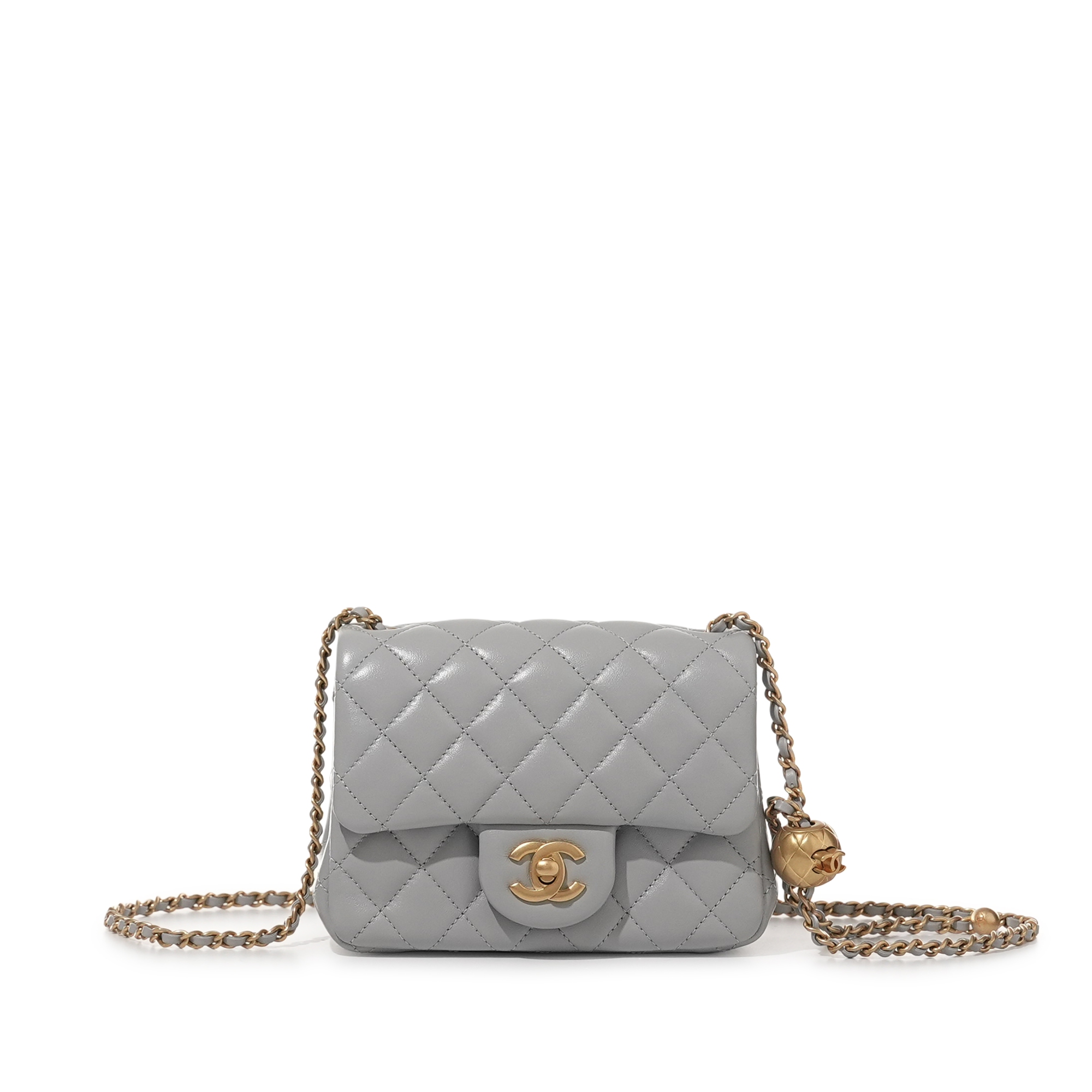 Chanel Grey Quilted Lambskin Pearl Crush Flap Bag Aged Gold