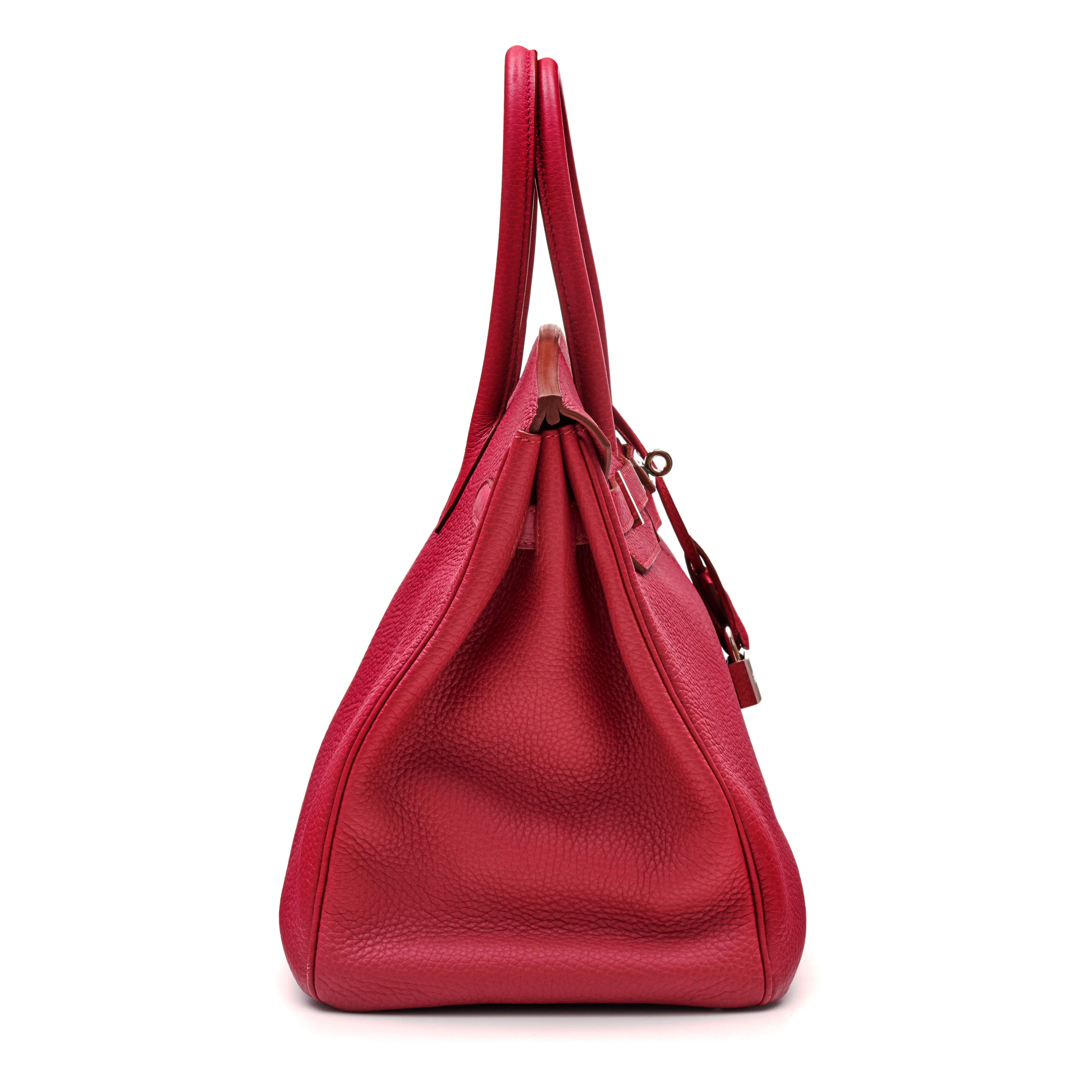 Framboise Birkin 35cm in Clemence Taurillion Leather with Palladium