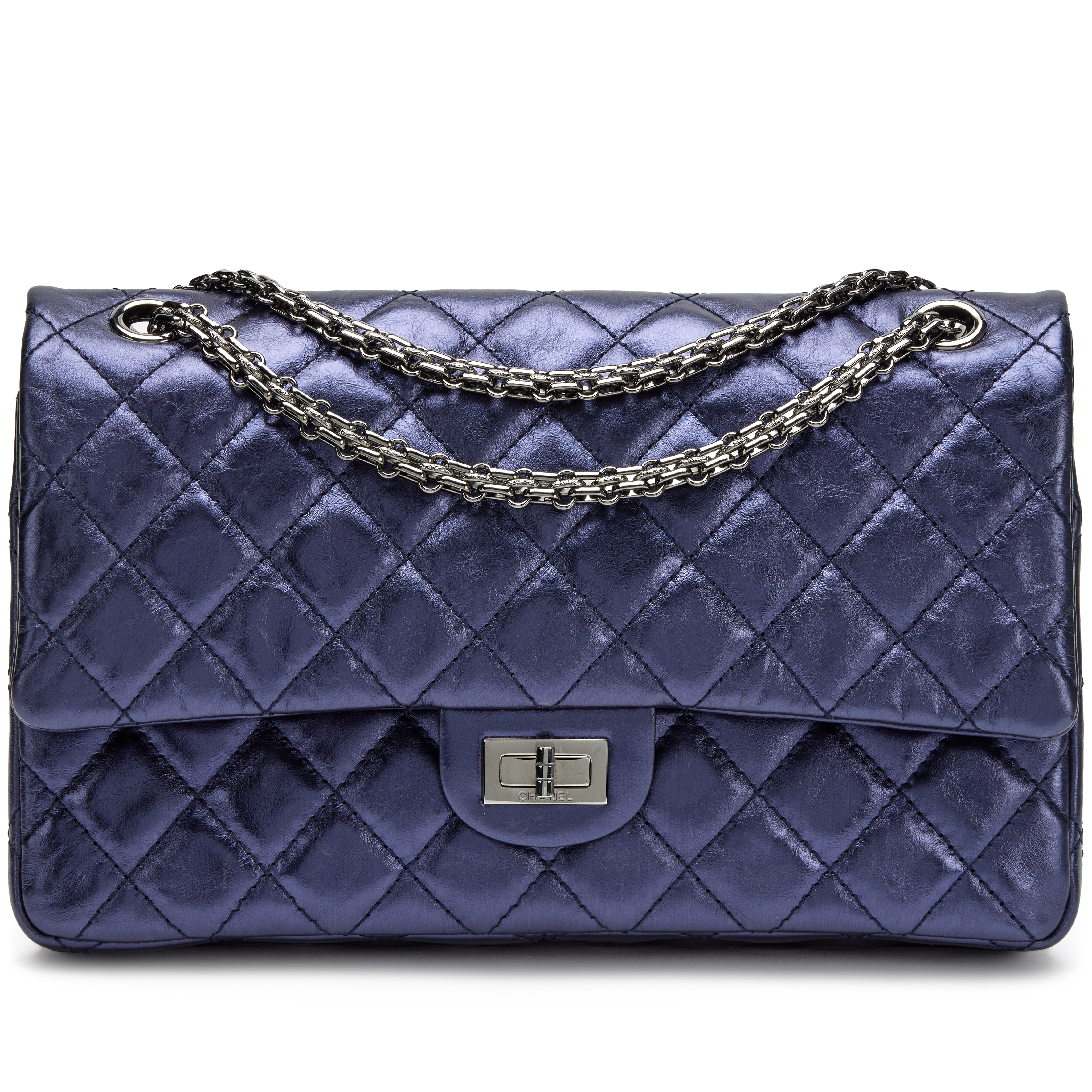 Chanel Navy Blue Metallic Quilted Aged Calfskin 2.55 Reissue 226