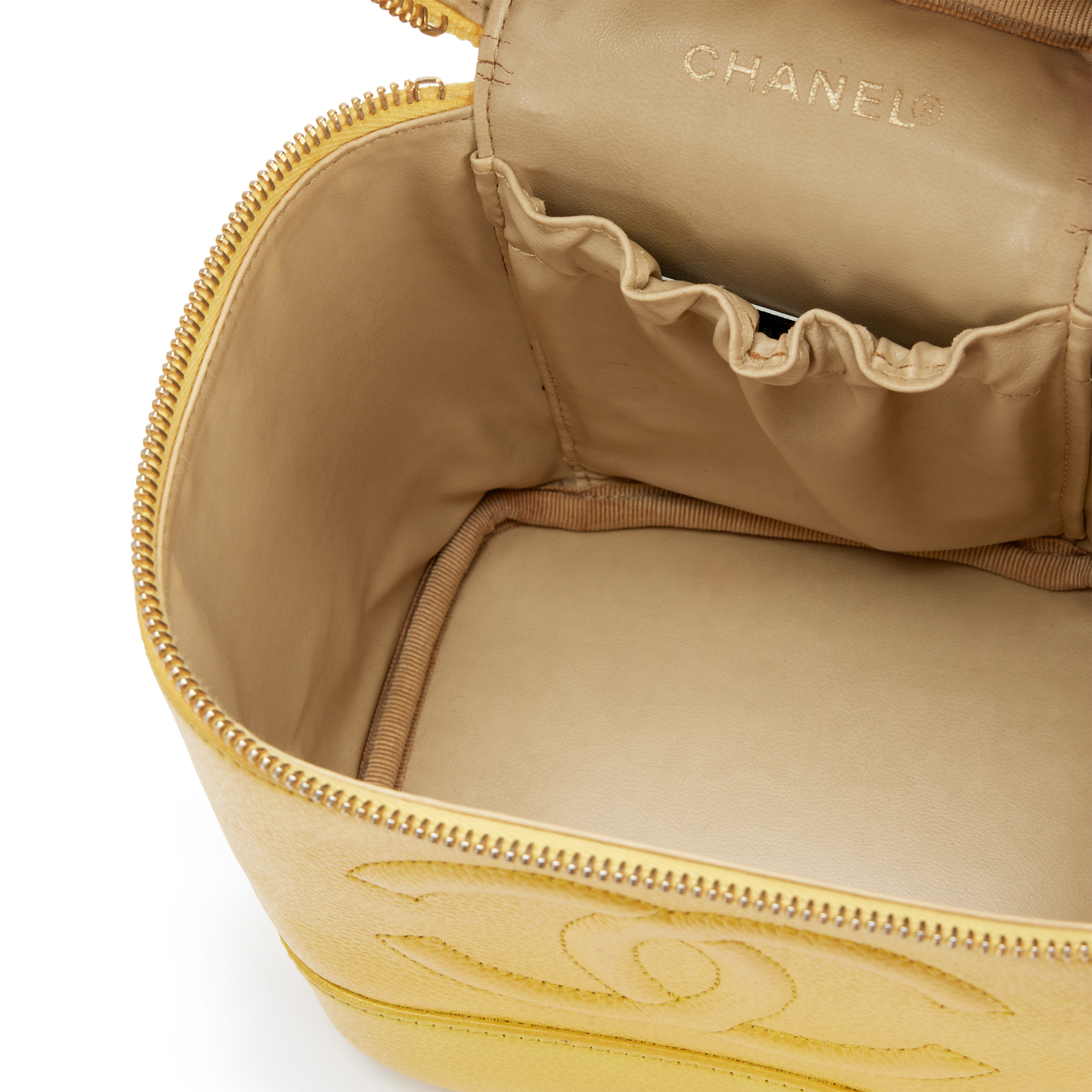 Chanel Vintage Vintage Yellow Caviar Timeless Tall Vanity Case