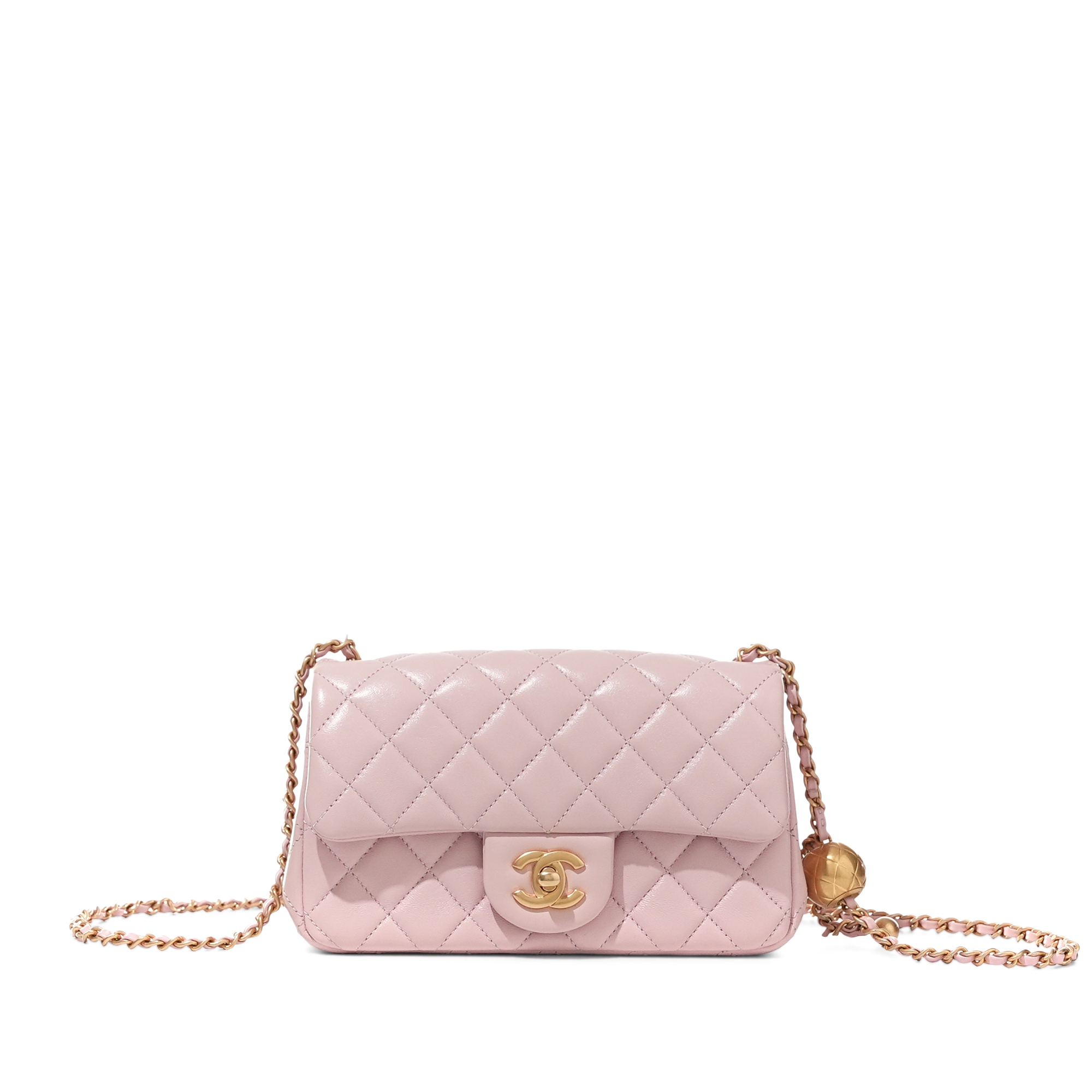 Chanel Pink Quilted Lambskin Pearl Crush Flap Bag Aged Gold