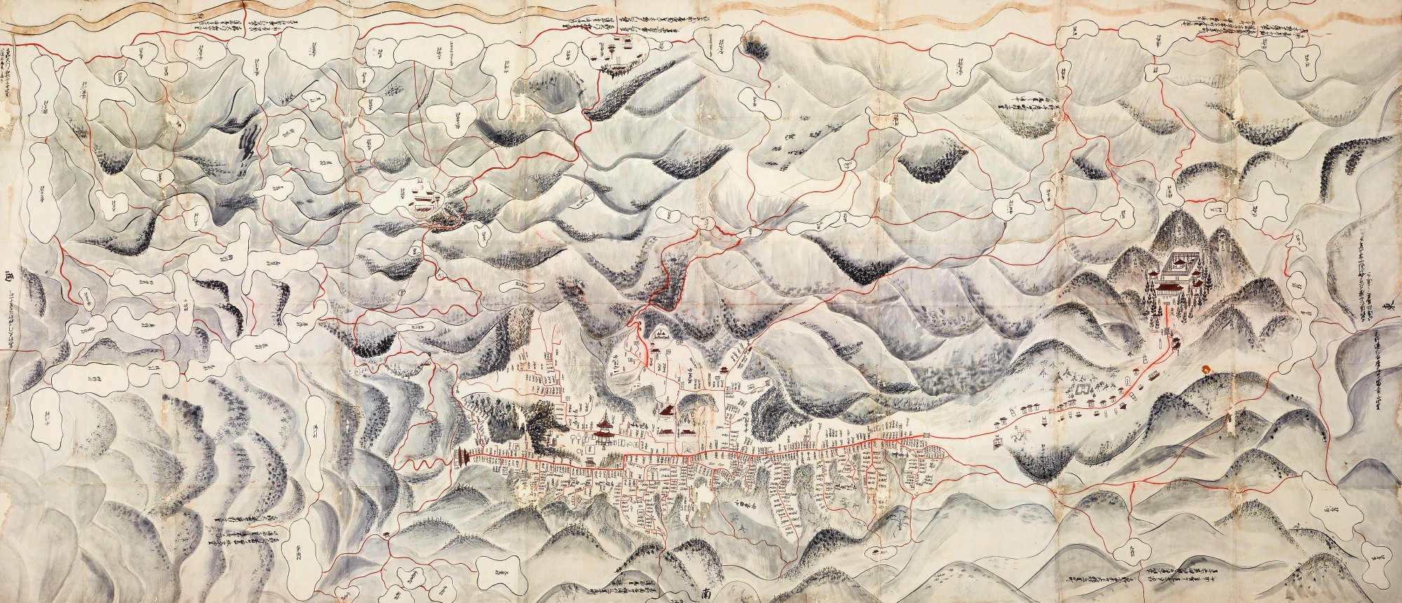 Japan, Mount Kōya. Engraved map (1884) and large colour photograph of a
