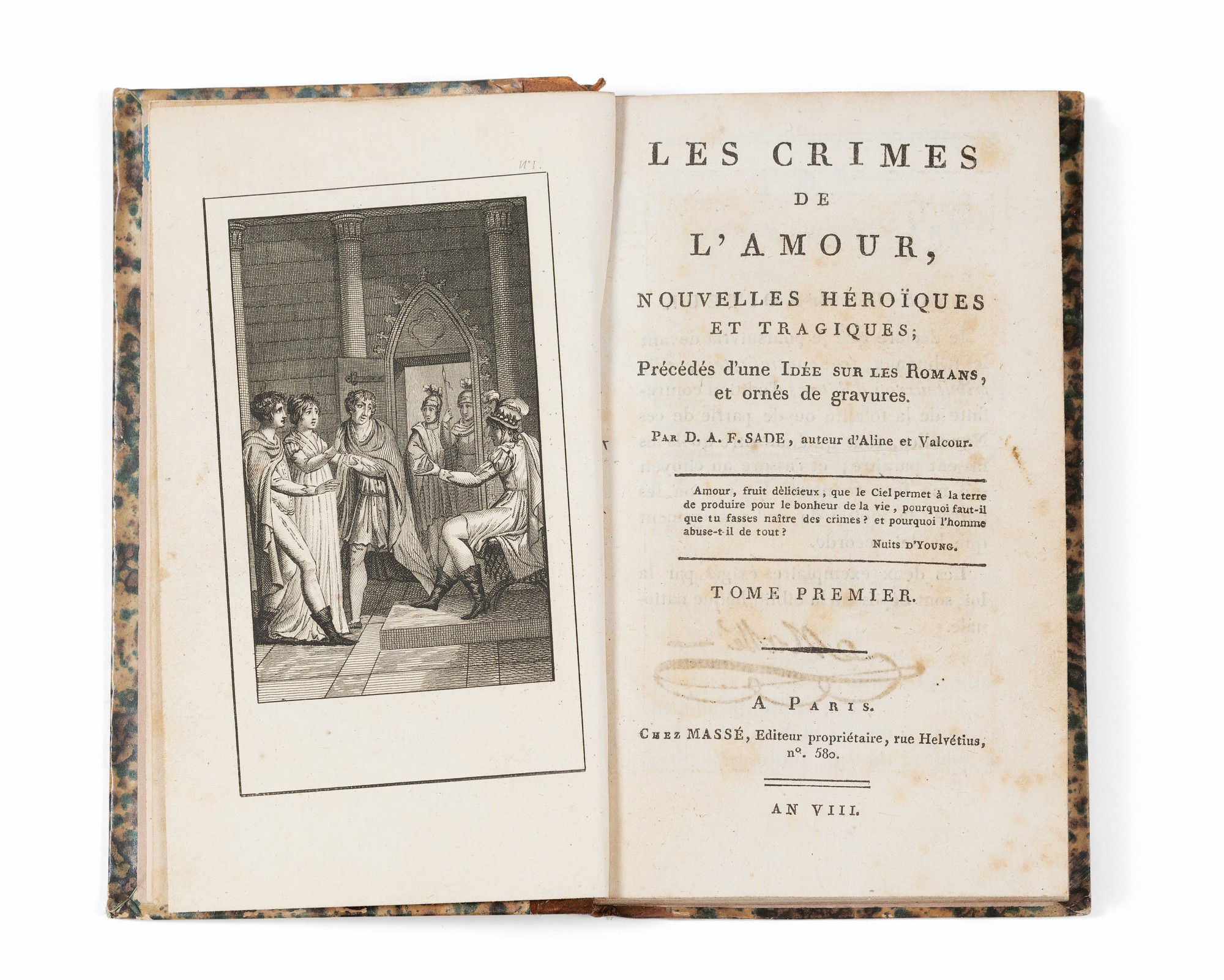 Les Crimes de l'amour. [1800]. 4 vol. Rare édition originale de ce