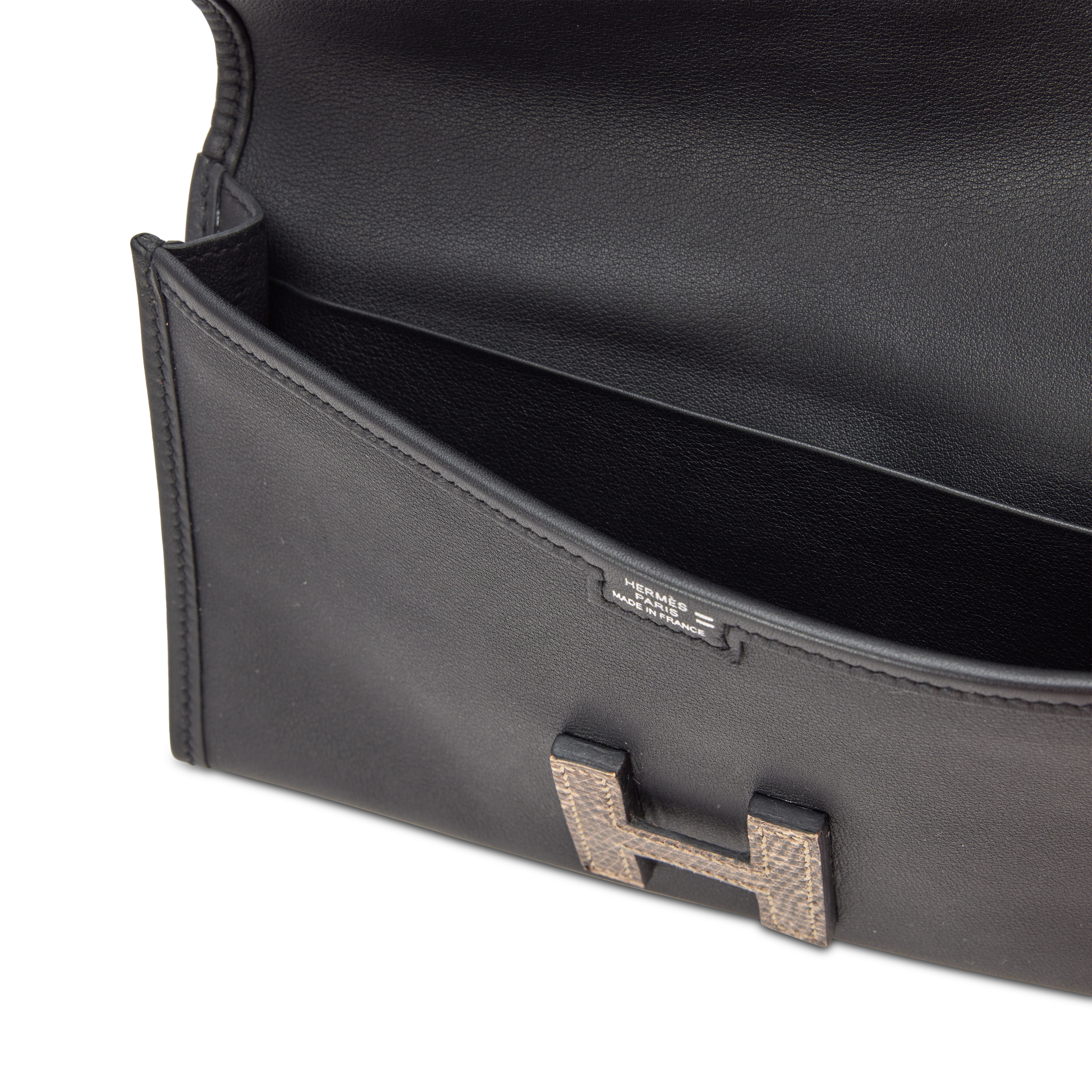 Hermès Black Swift Ombre Lizard Jige Touch Duo Clutch Palladium
