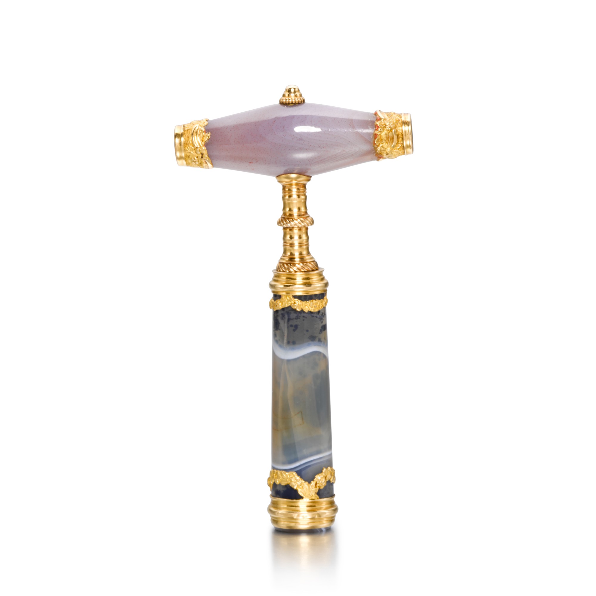 An unusual goldmounted hardstone corkscrew/seal, London, circa 1765