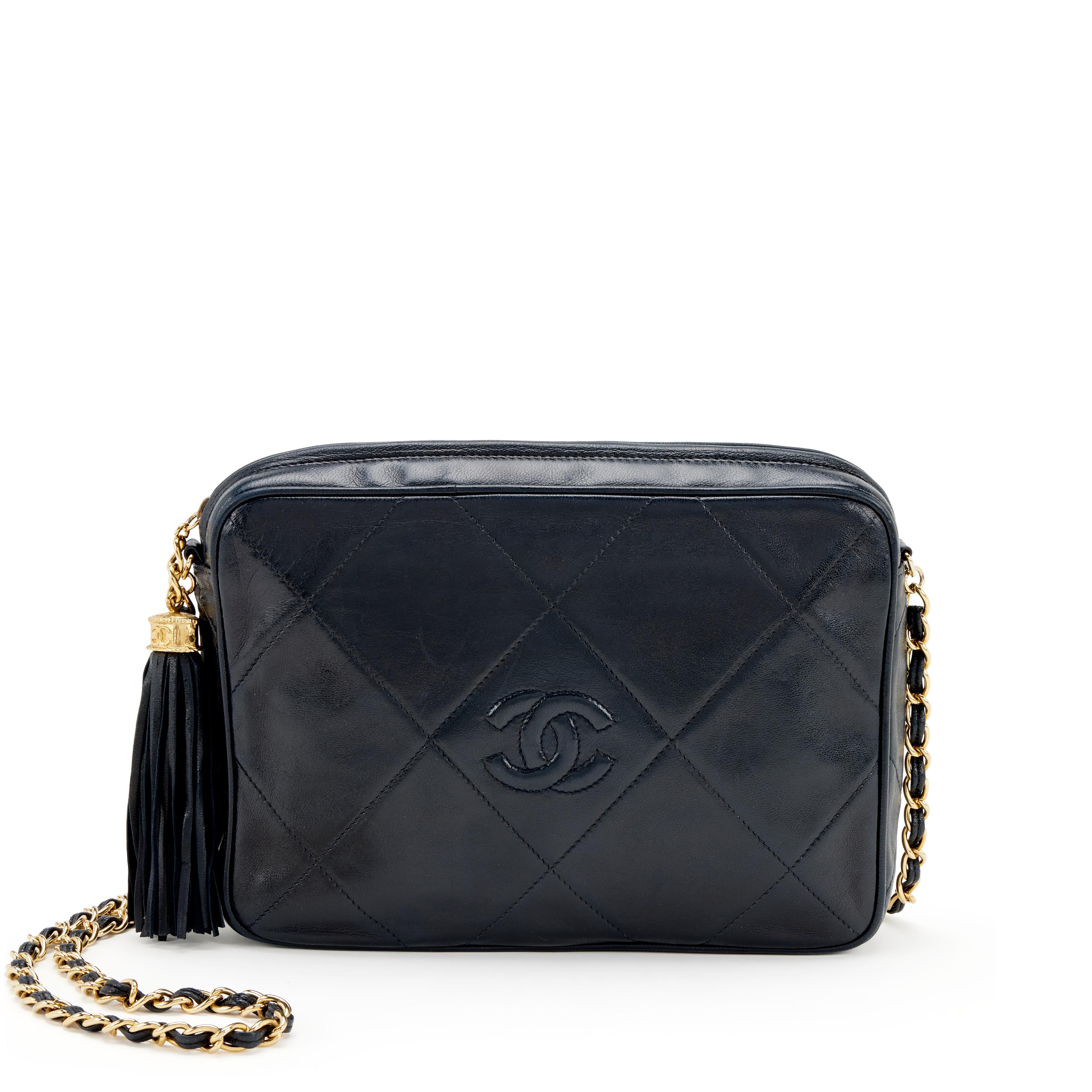 Chanel Vintage Navy Quilted Lambskin Timeless Tassel Camera Bag