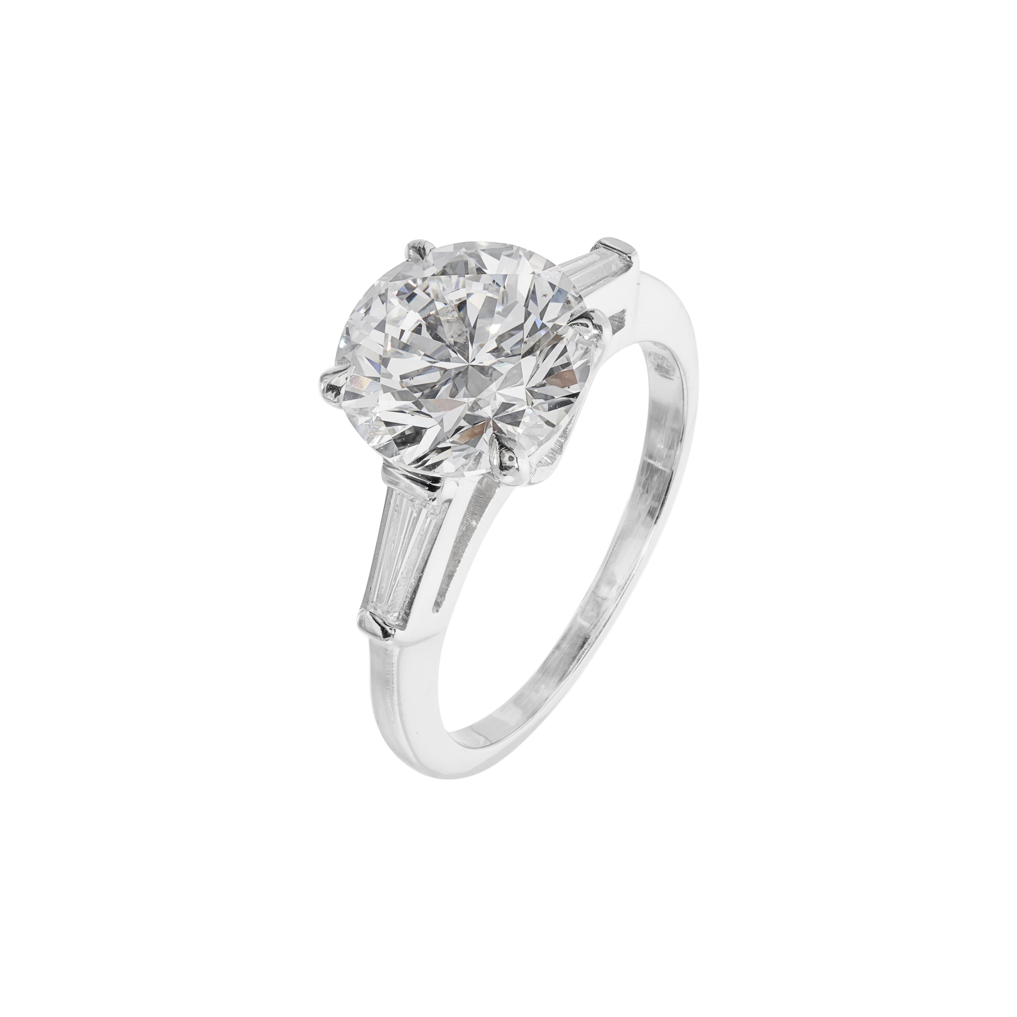 Platinum, 3.01ct Round Brilliant Cut and Diamond Engagement Ring - Image 2