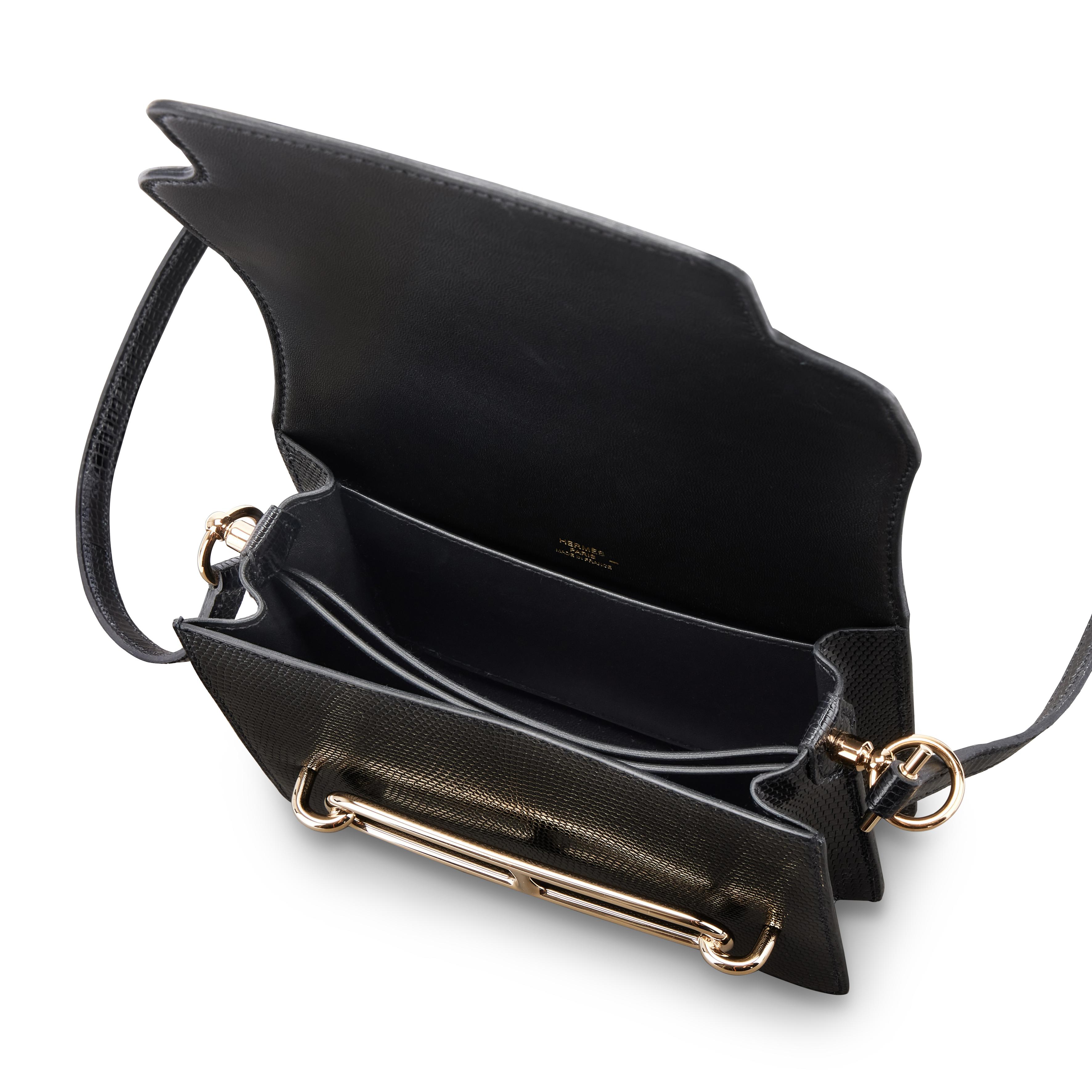 Hermès Black Shiny Niloticus Lizard Mini Roulis 18 Permebrass