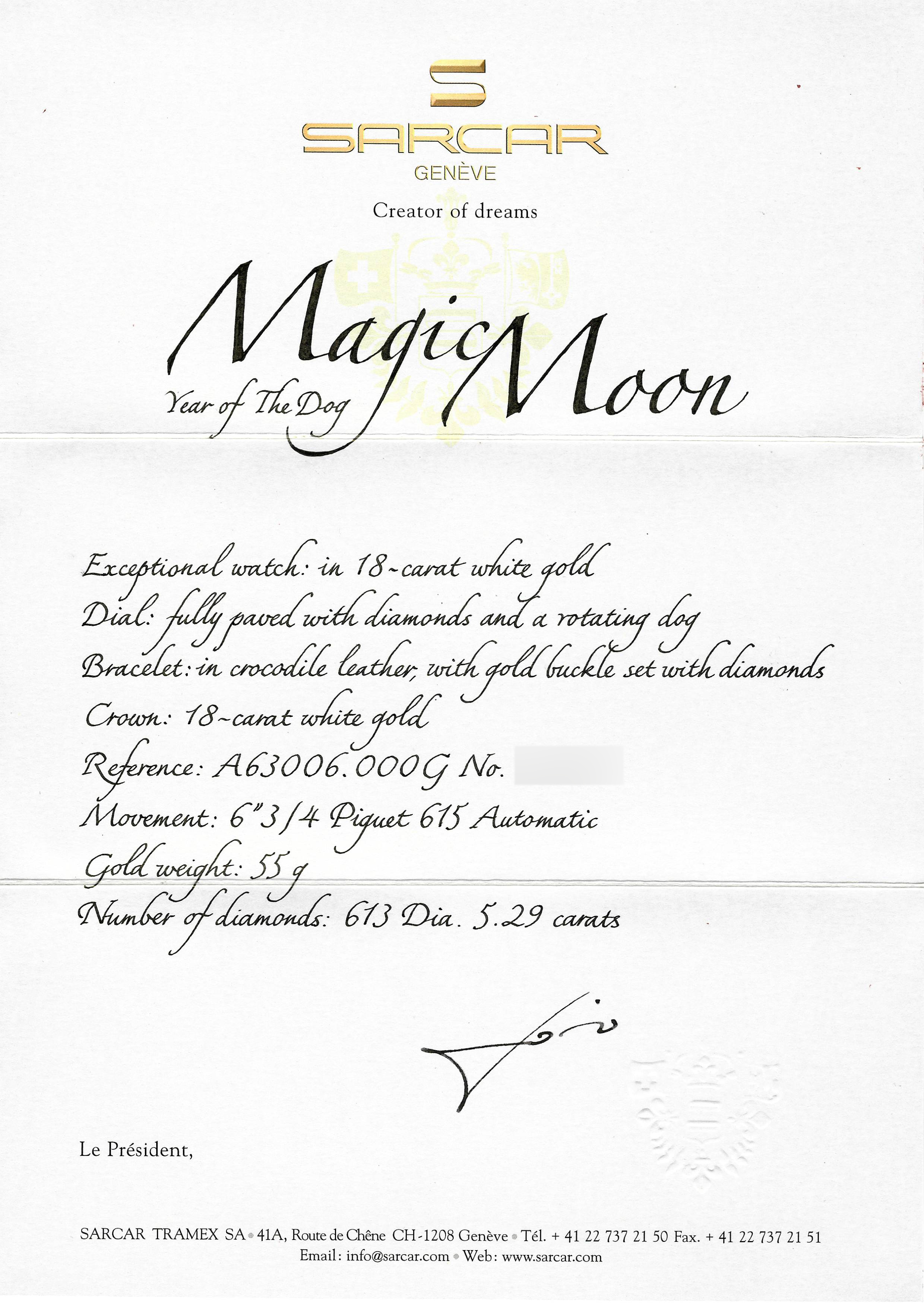 Sarcar La Magic Moon Dog Reference A63006.G, A Gold Automatic