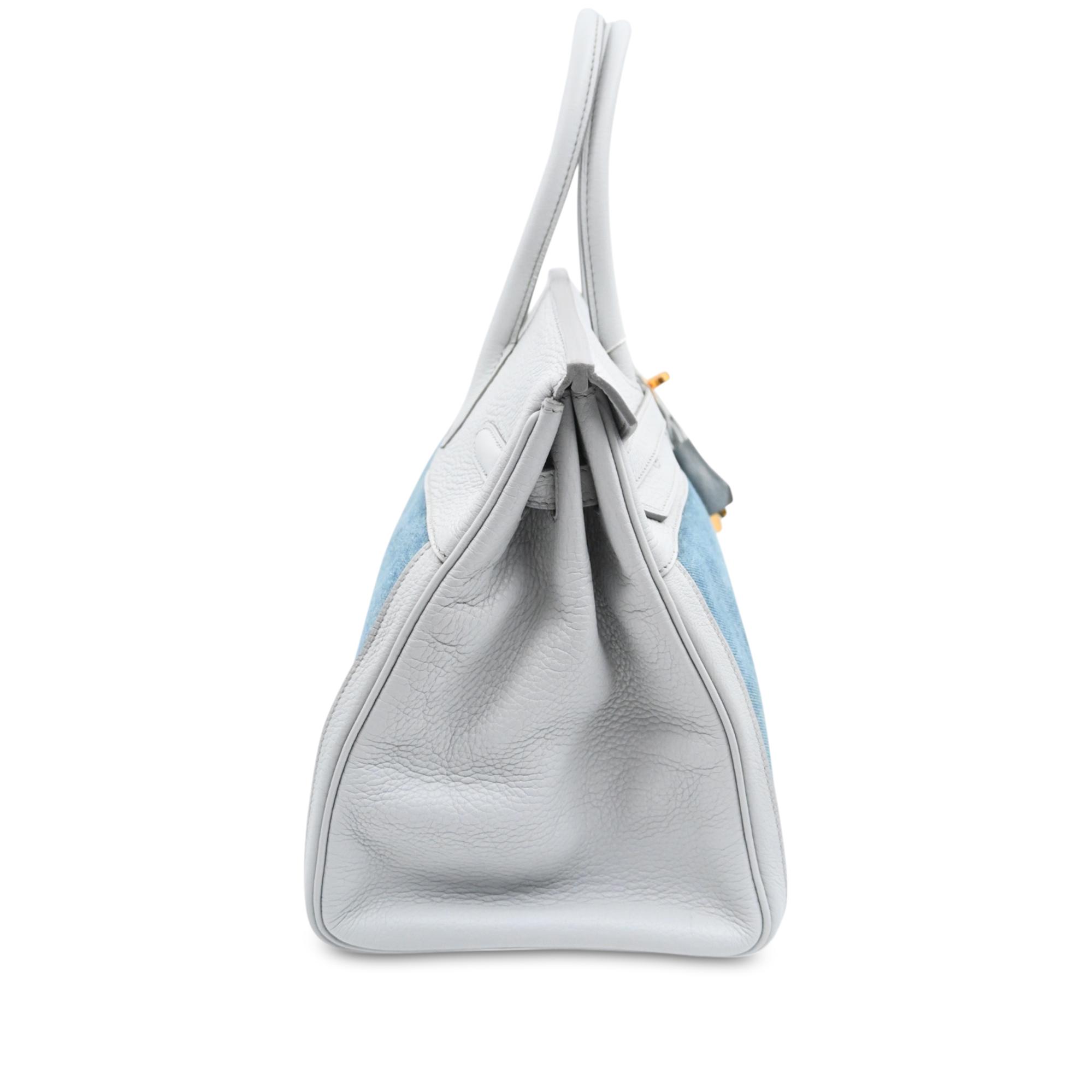 Hermès Vintage White Clemence And Denim Birkin 35 Gold Hardware