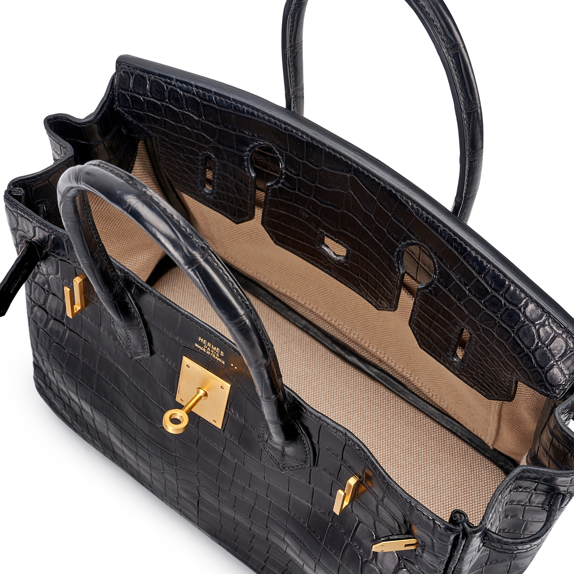 Black Matte Niloticus Crocodile Birkin 30 Brushed Gold Hardware, 2003