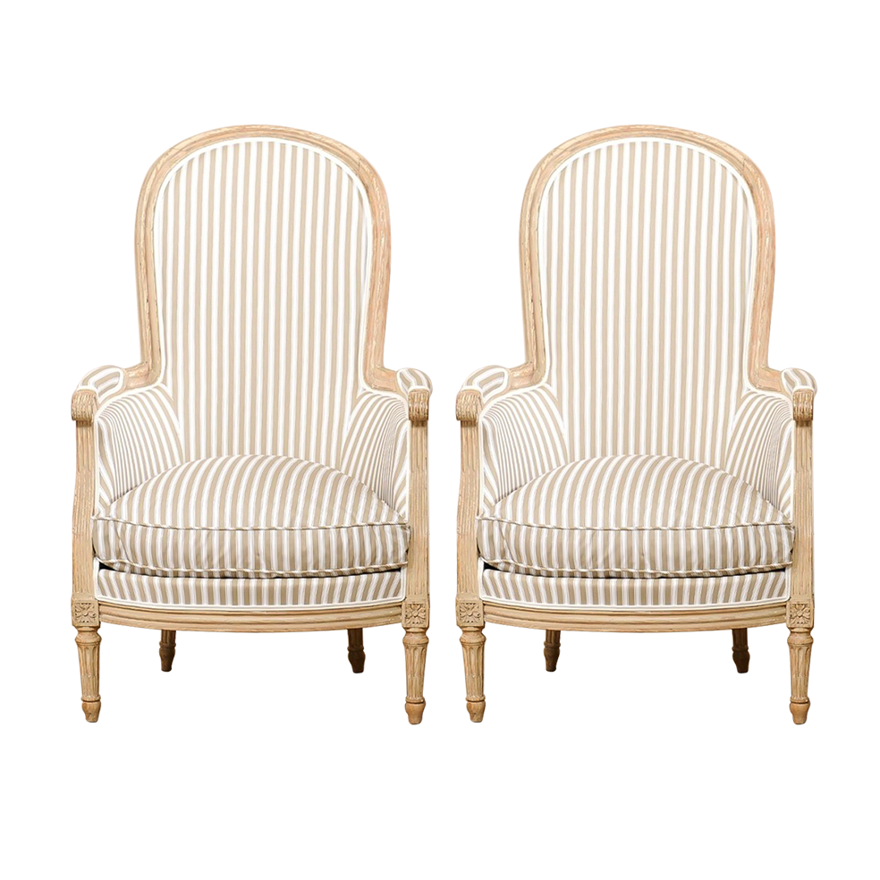 Antique French Louis XVI Style Arched-Back Bergères Available For
