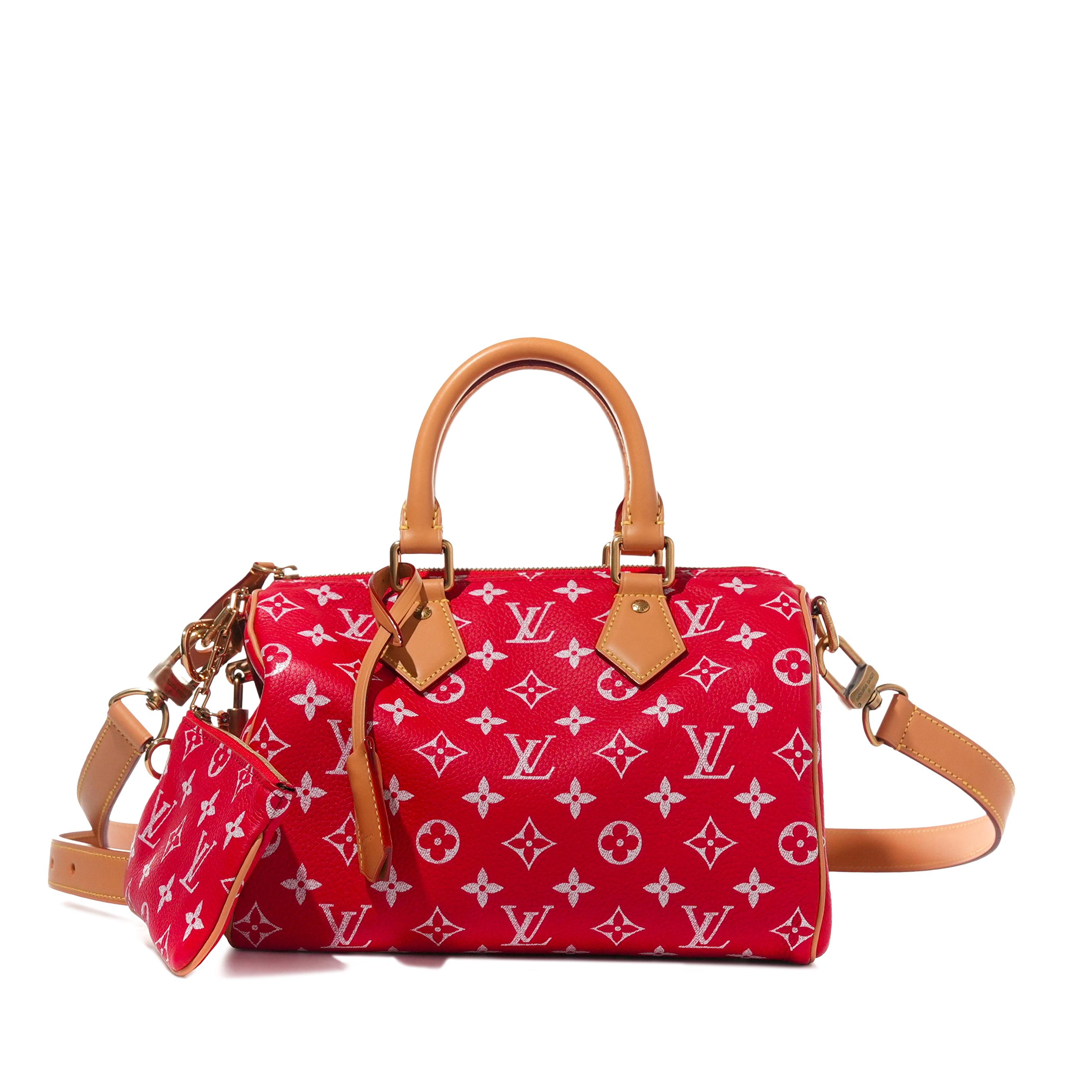 Louis Vuitton Red And White Monogram Leather Speedy P9 Bandoulire