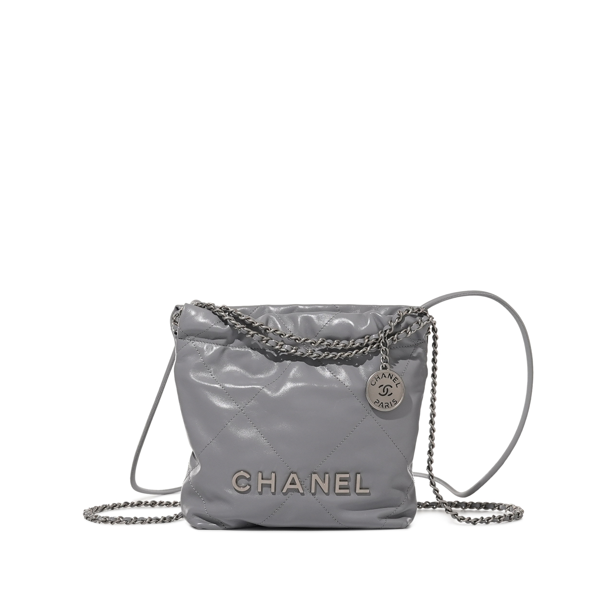 Chanel Grey Quilted Calfskin Mini 22 Bag Silver Hardware, 2023