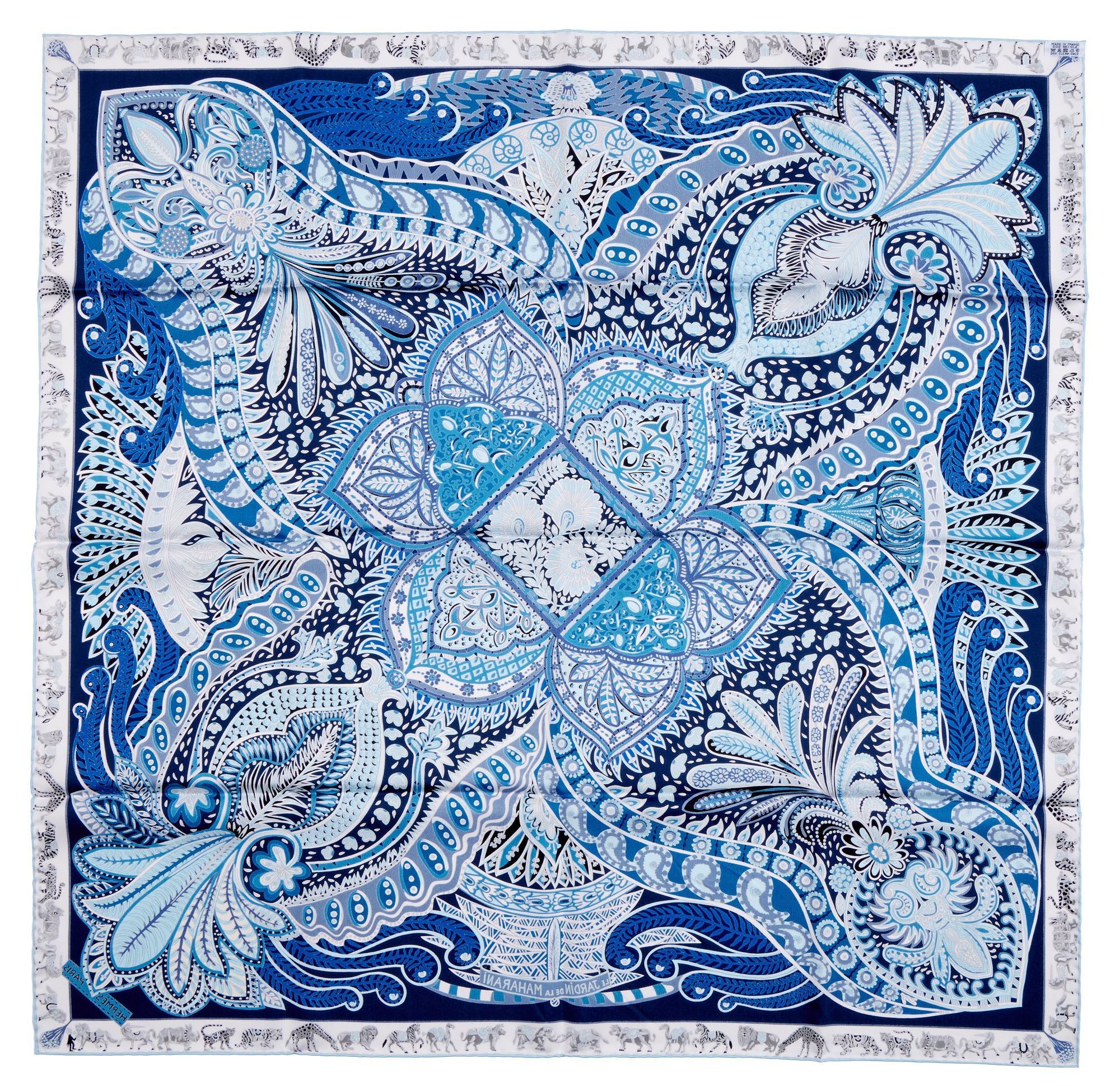Hermès Blue White And Black Silk Le Jardin De La Maharani Scarf By