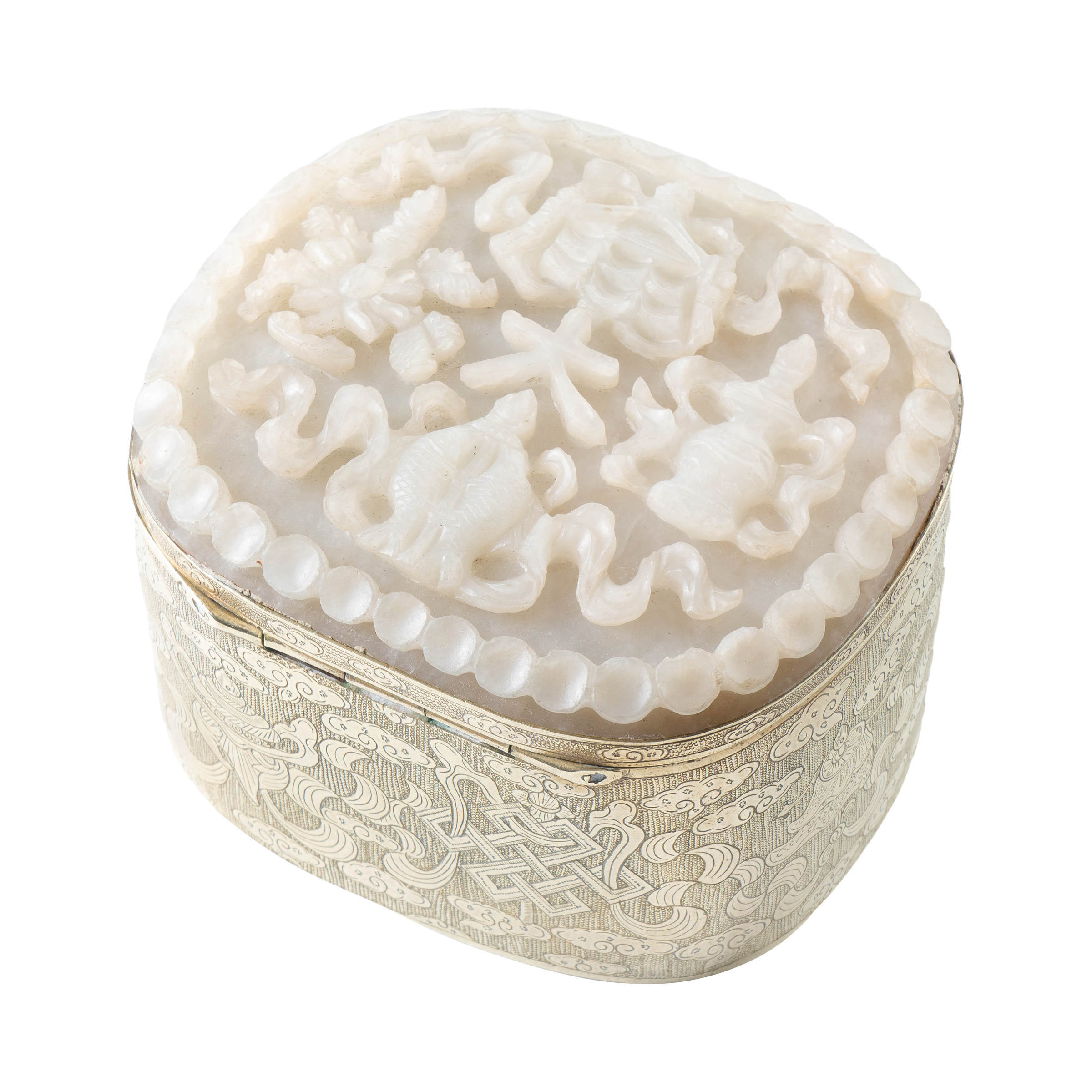 Antique Chinese Qing Dynasty White Jade Carved Box Available For