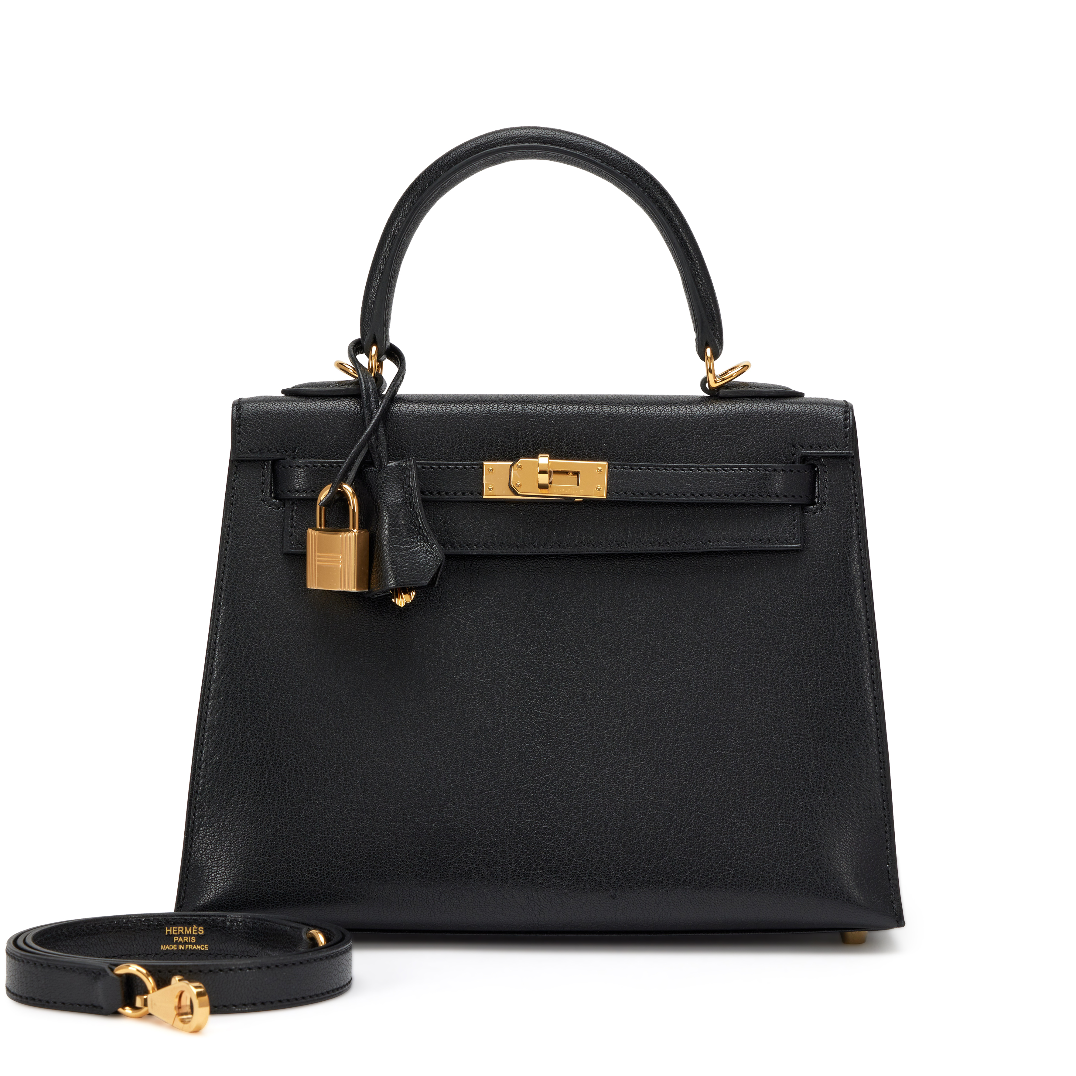 Hermès Black Chèvre Chamkila Sellier Kelly 25 Gold Hardware, 2023