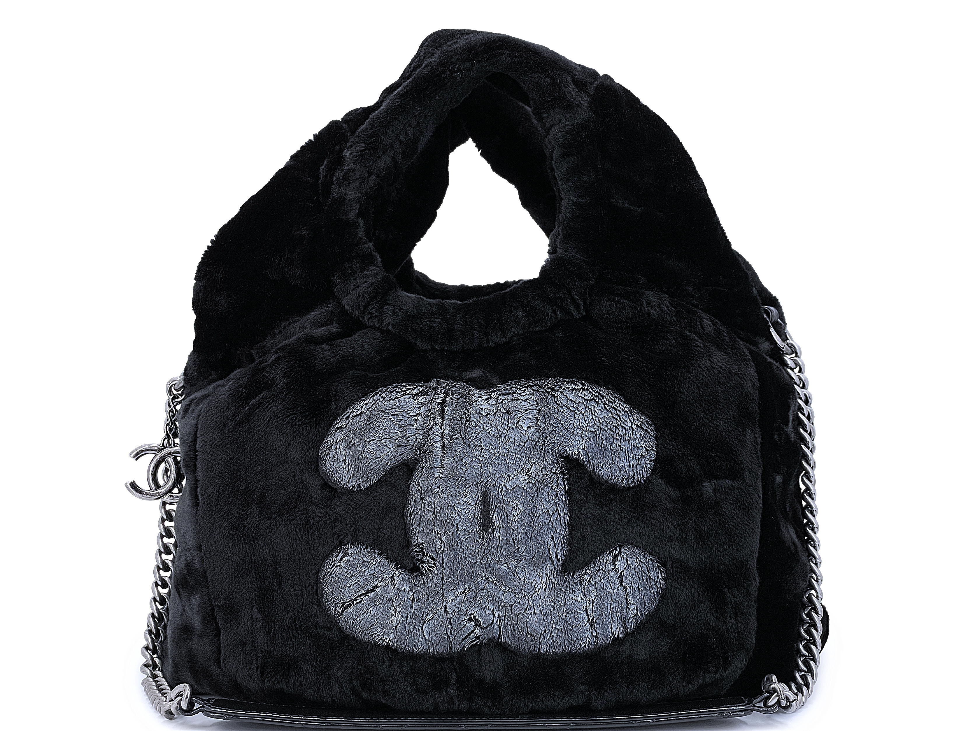 chanel-black-faux-fur-hobo-