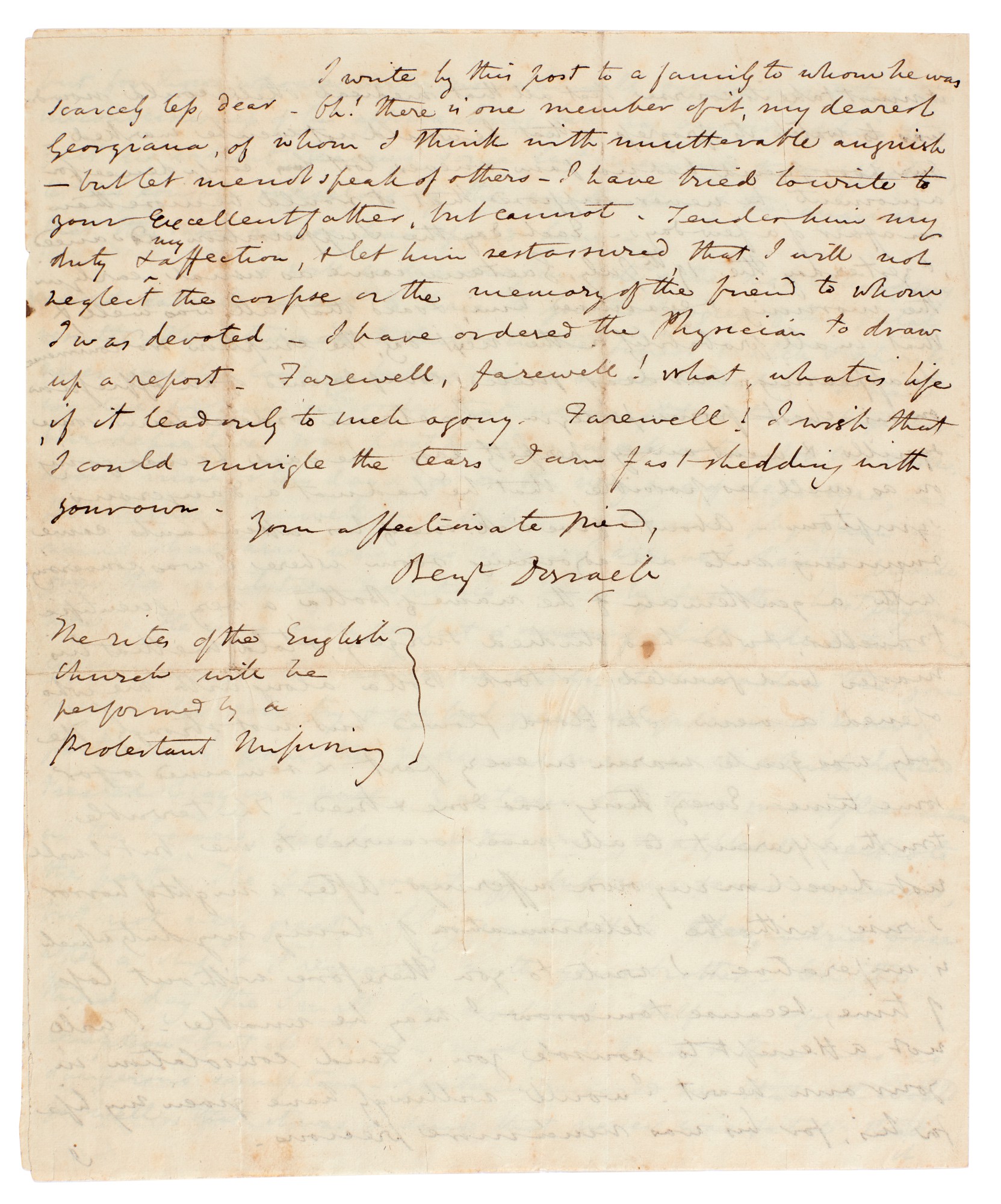 Benjamin Disraeli Autograph letter signed, to Meredith, on the death of her brother