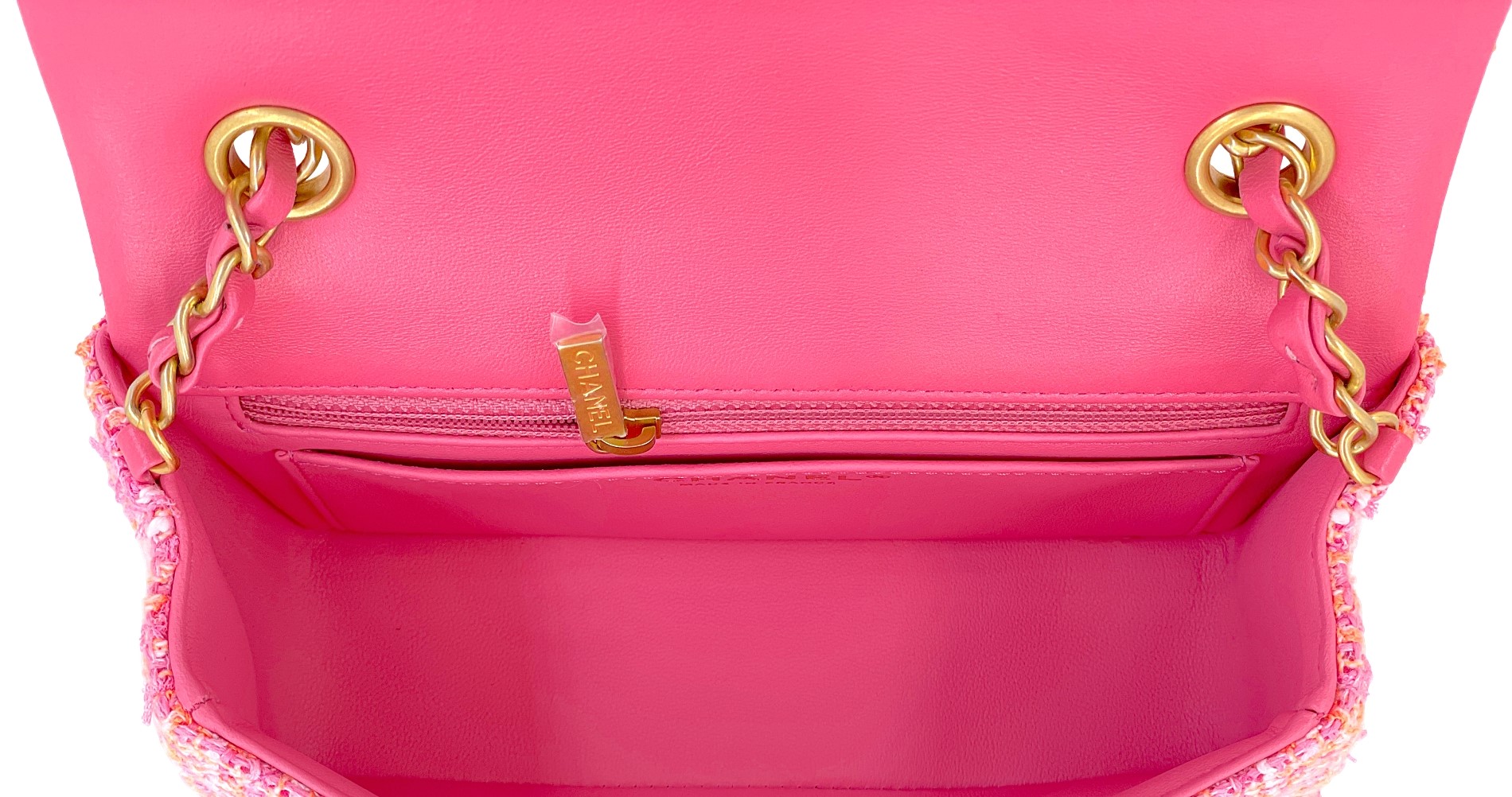 Chanel Sherbert Pink And Orange Tweed Mini Flap Bag Aged Gold